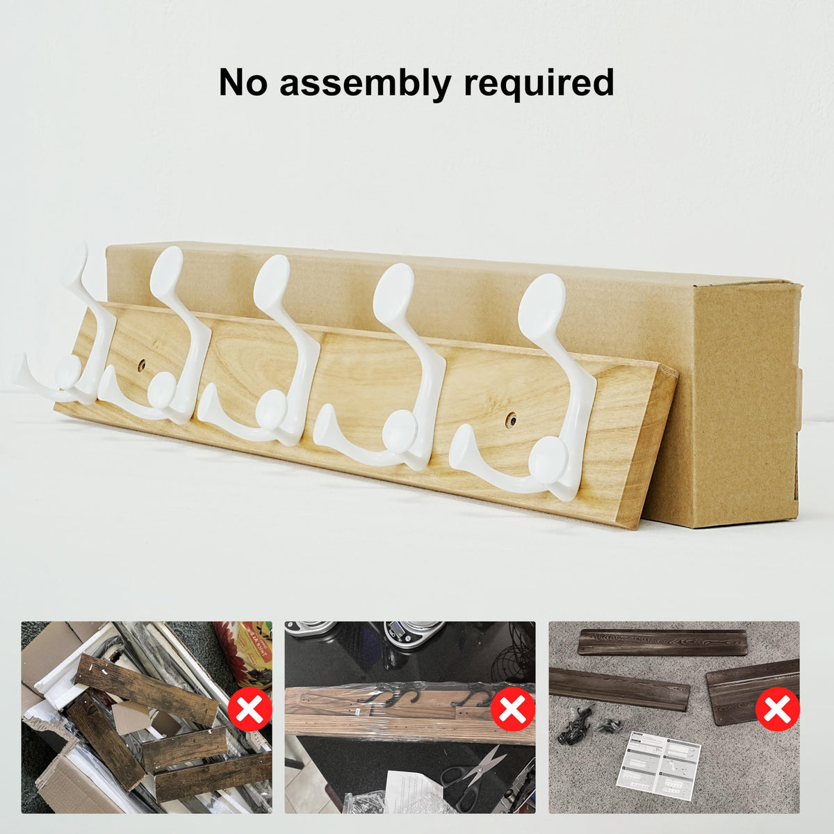SKOLOO 61cm Natural Wood Coat Rack Wall Mount with 5 Triple Hooks - Ideal for Family Entrances, Classrooms, and Pet Supplies Storage