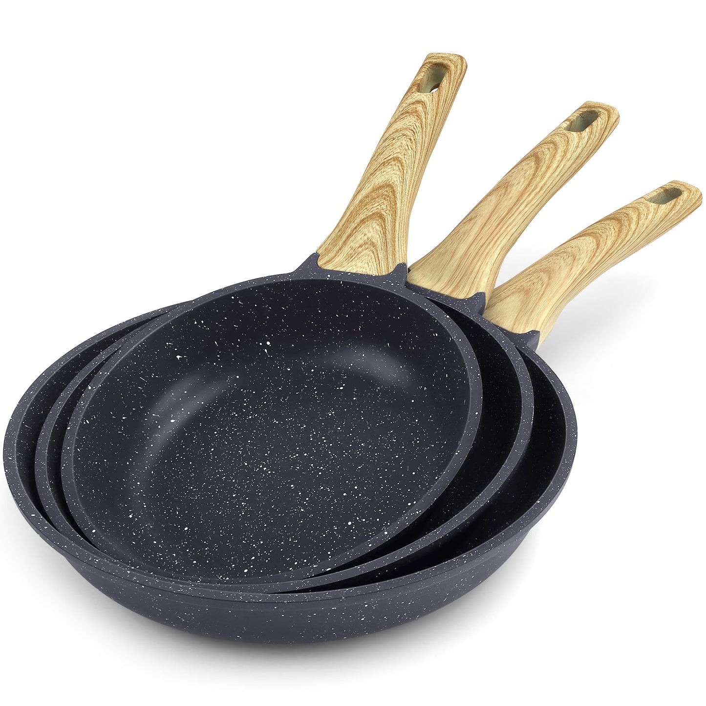 GiPP Non Stick Frying Pan Set - 20/24/28cm Grey Nonstick Pan Skillet, Non Toxic Pans for Cooking, Omelette Pan with Stay Cool Handle, Easy to Clean,