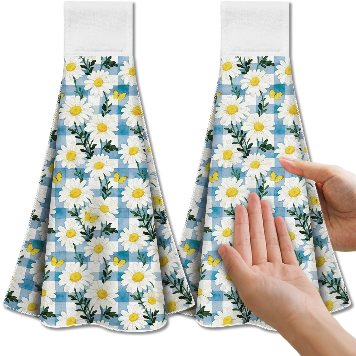 CUTHOLLOW 2 Pcs Daisies Hanging Kitchen Towels with Loop