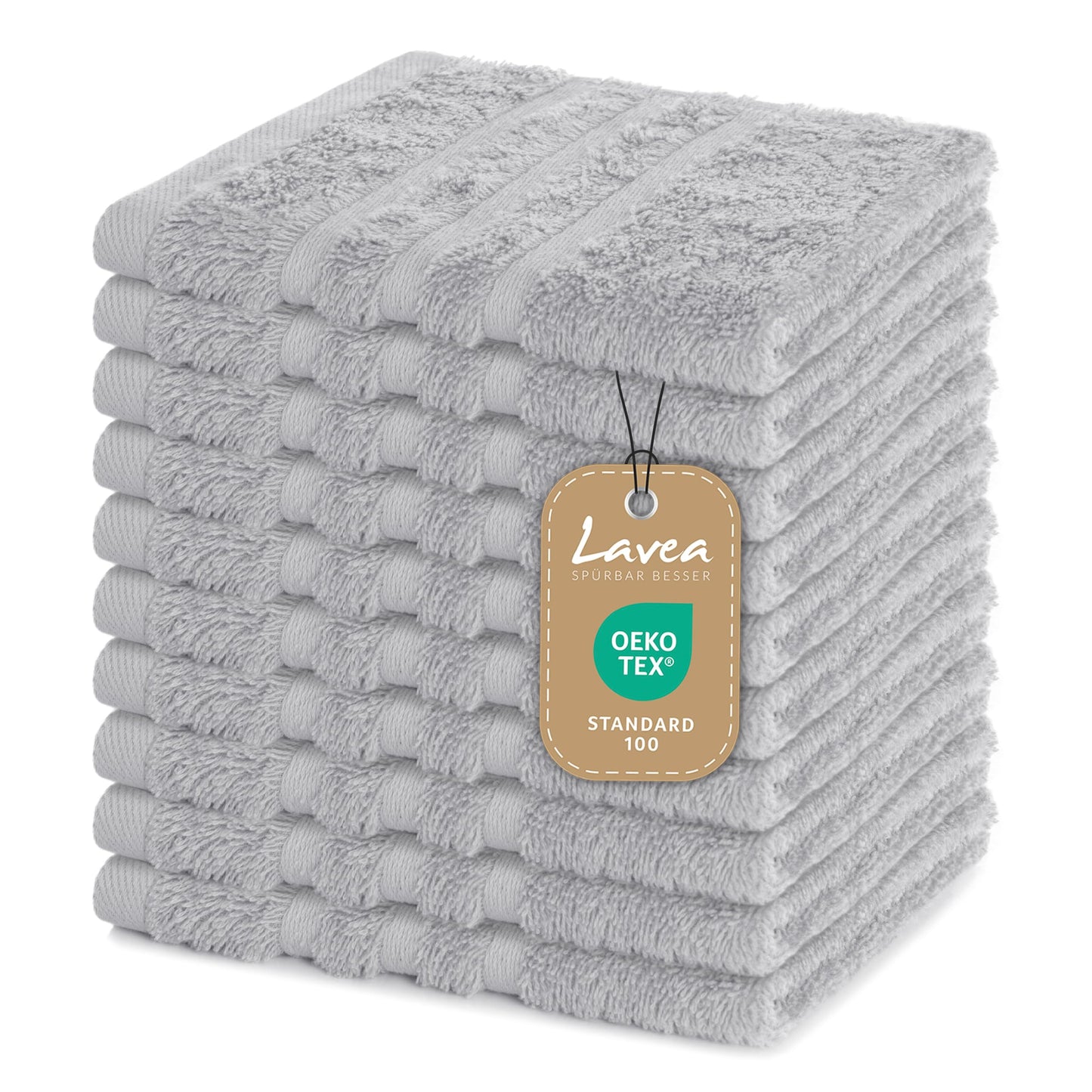 Lavea Set of 10 Flannels 30 x 30 cm - High-Quality Guest Towels 30 x 30 cm Made of 100% Cotton Terry Series Elena - Absorbent, Washable and Durable -