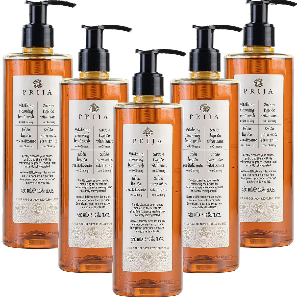 Prija Vitalising Hand Wash with Ginseng, 380ml, Pack of 5, Luxury Hotel Soap