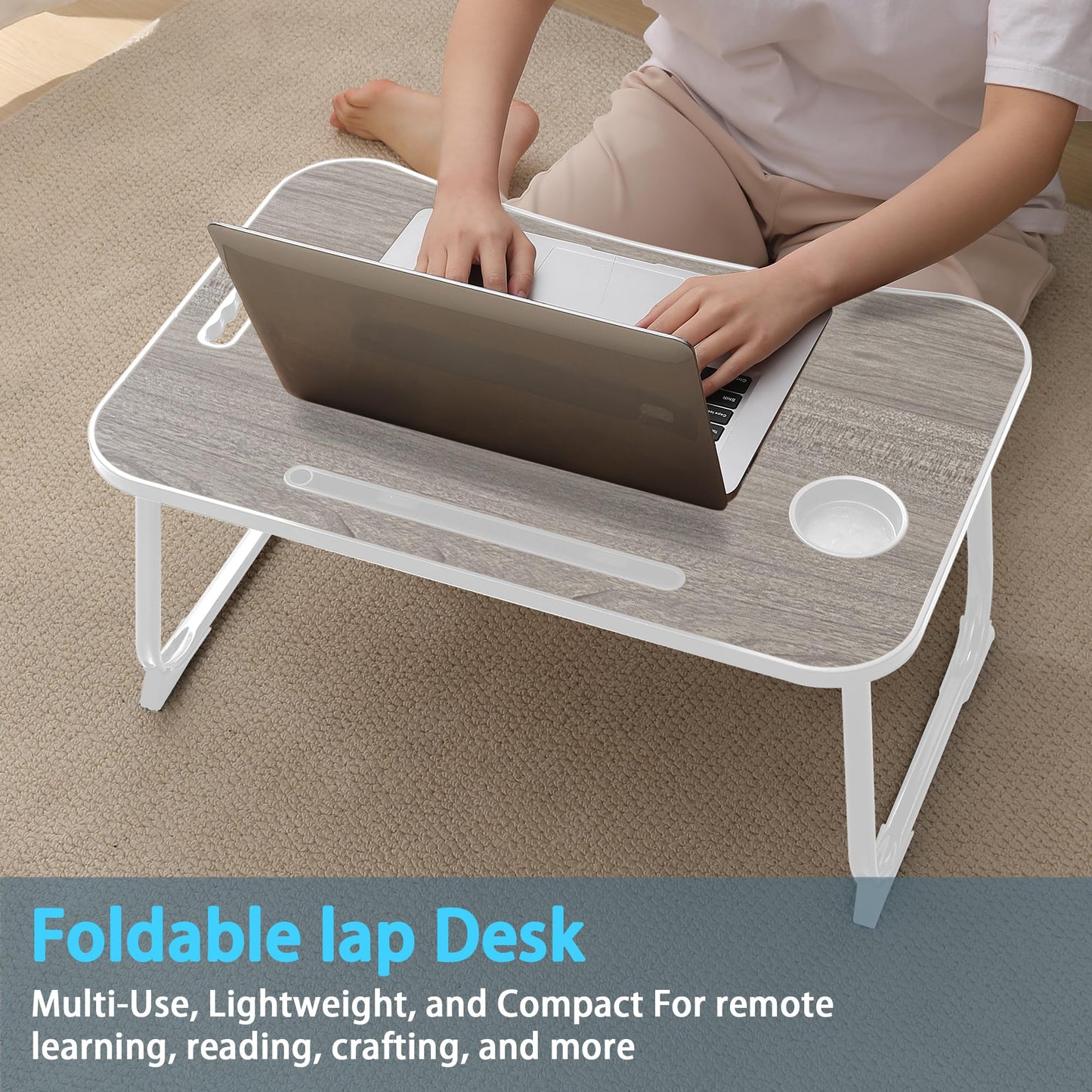 Laptop Bed Desk, Lap Desk Breakfast Tray Table for Eating, Reading, Writing, Laptop Stand for Bed, Sofa, Home and Office (Grey)
