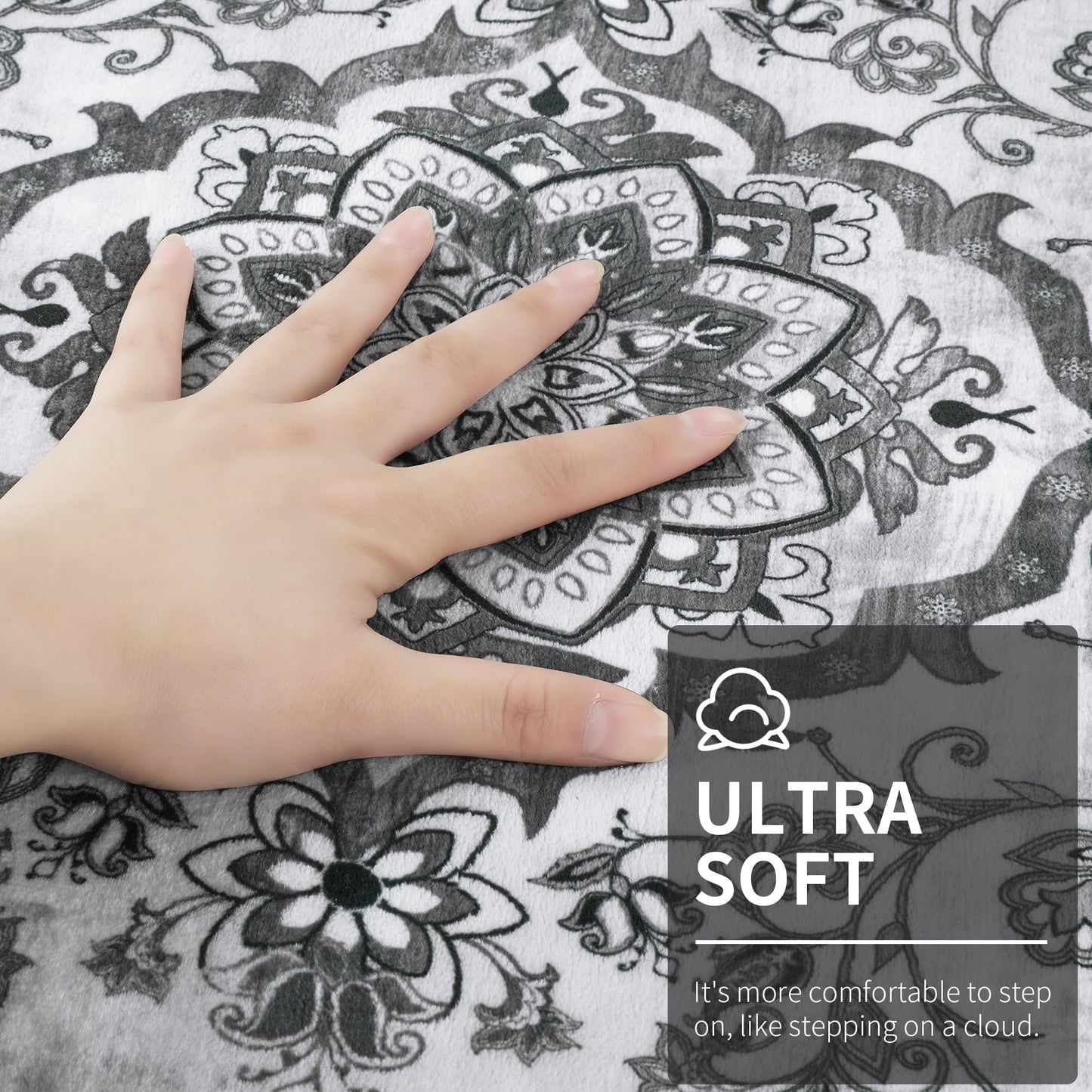 Enyhom Grey Machine Washable Carpet Runner, 80 x 200 cm Soft Touch Non Slip Hallway & Kitchen Floor Runner Mat