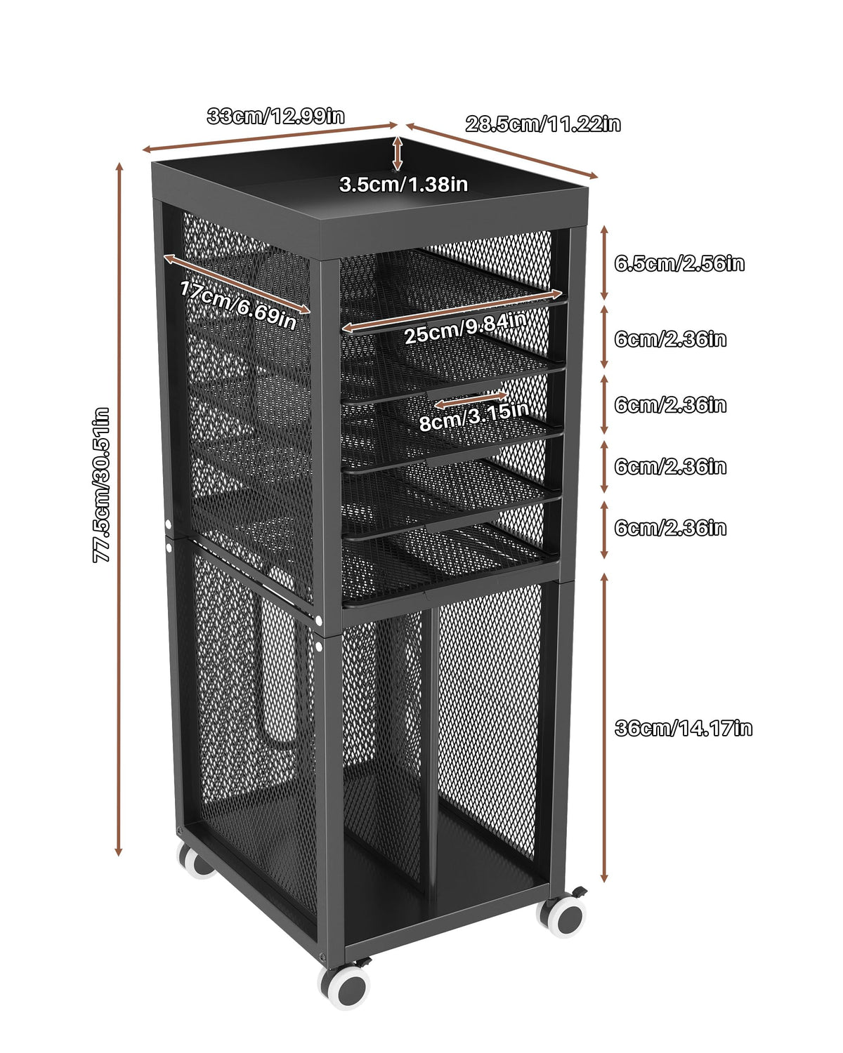 Noskox Rolling File Cart,Mobile Bookshelf with Wheels