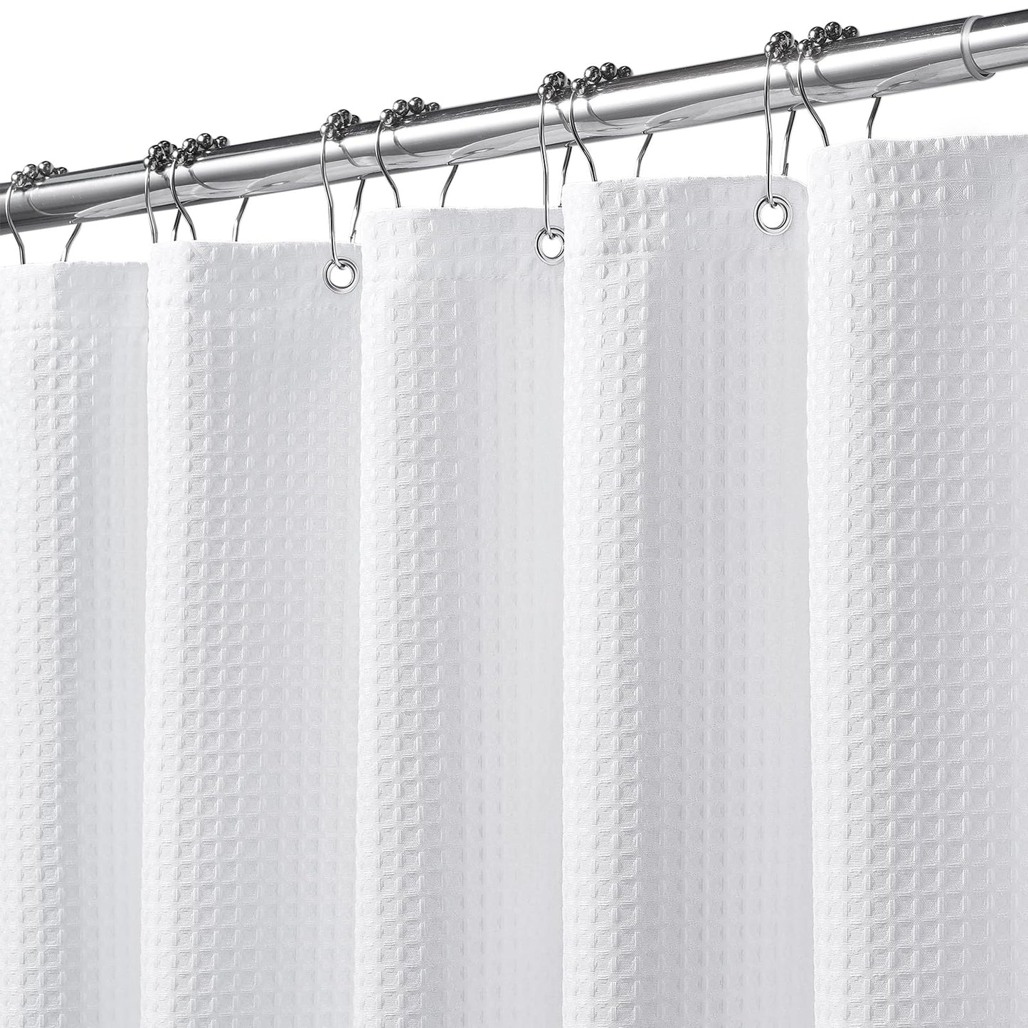 FY&XZH Heavy-Duty Waffle Weave Shower Curtain with Stainless Steel Hooks, Thick Fabric for Bathroom, Hotel, Spa & Salon-183 x 183cm (White)