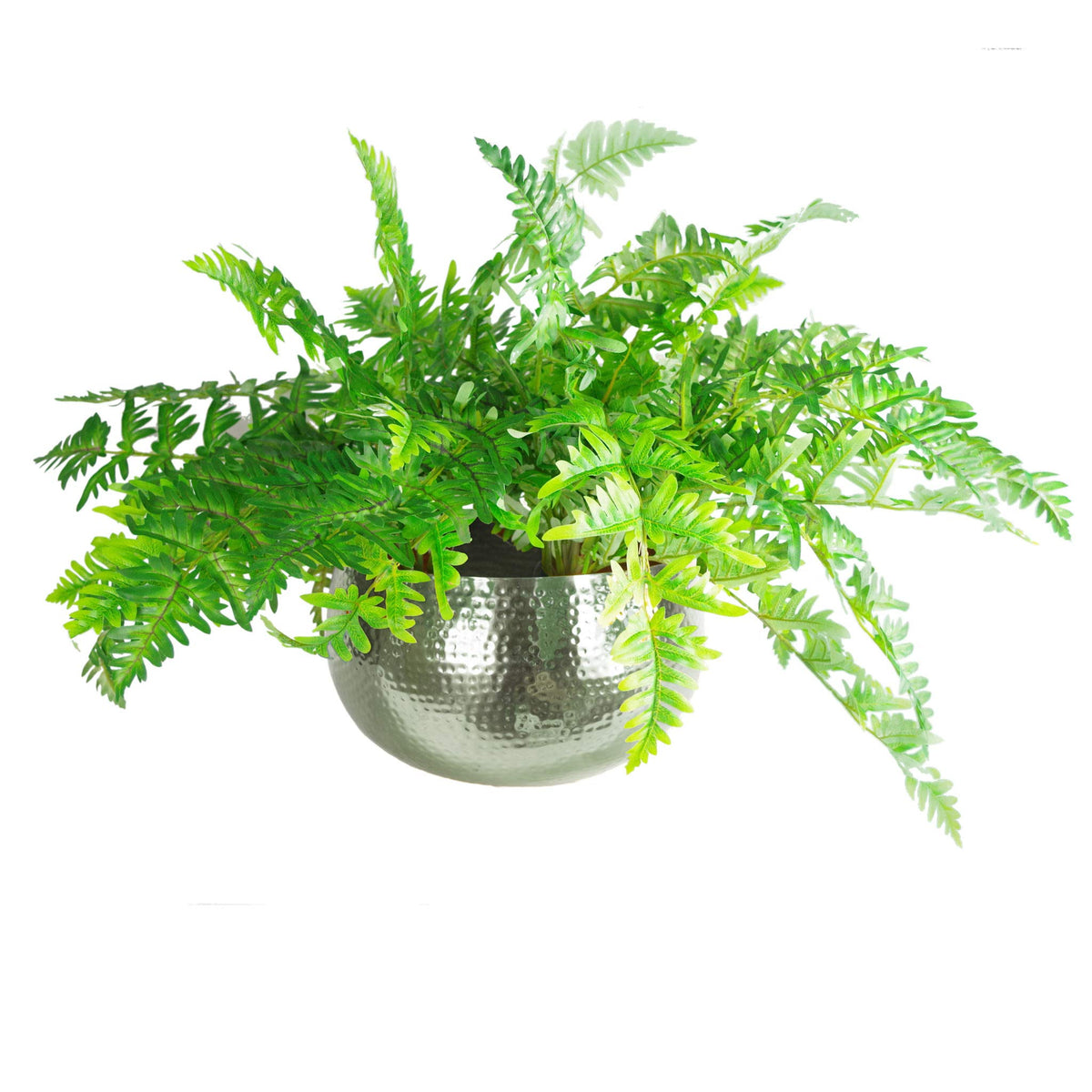 Leaf Large Straight Edge Hammered Metal Planter, Silver, 32cm x 20cm