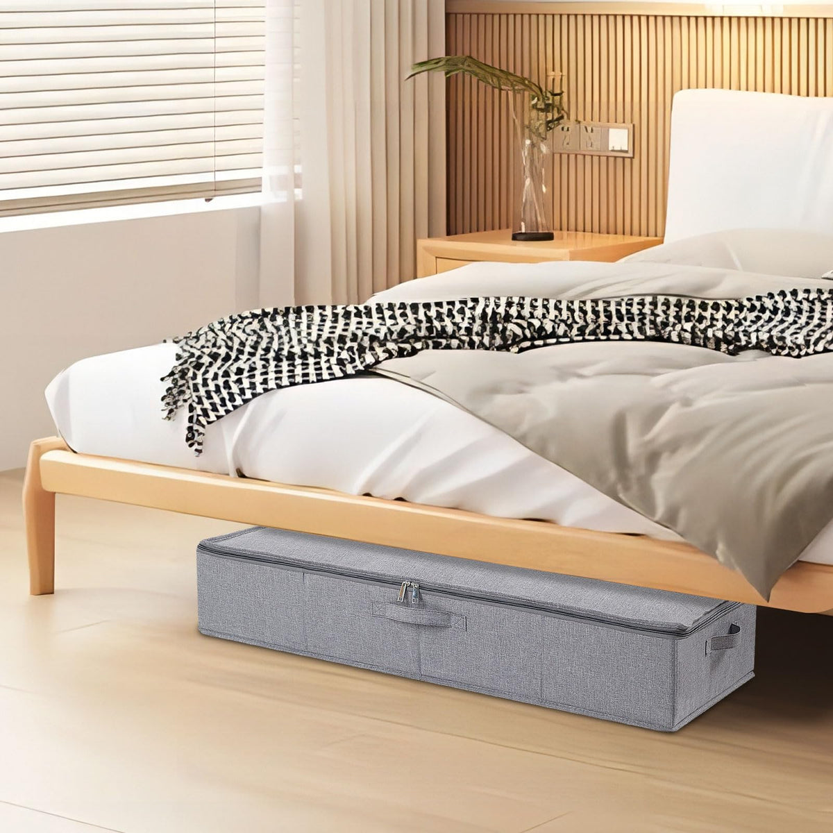 YheenLf 2-Pack Under Bed Clothes Storage Bgas with Lid, Foldable Wardrobe Organiser with Reinforced Handles for Blanket, Sheets, Clothing, Shoes,