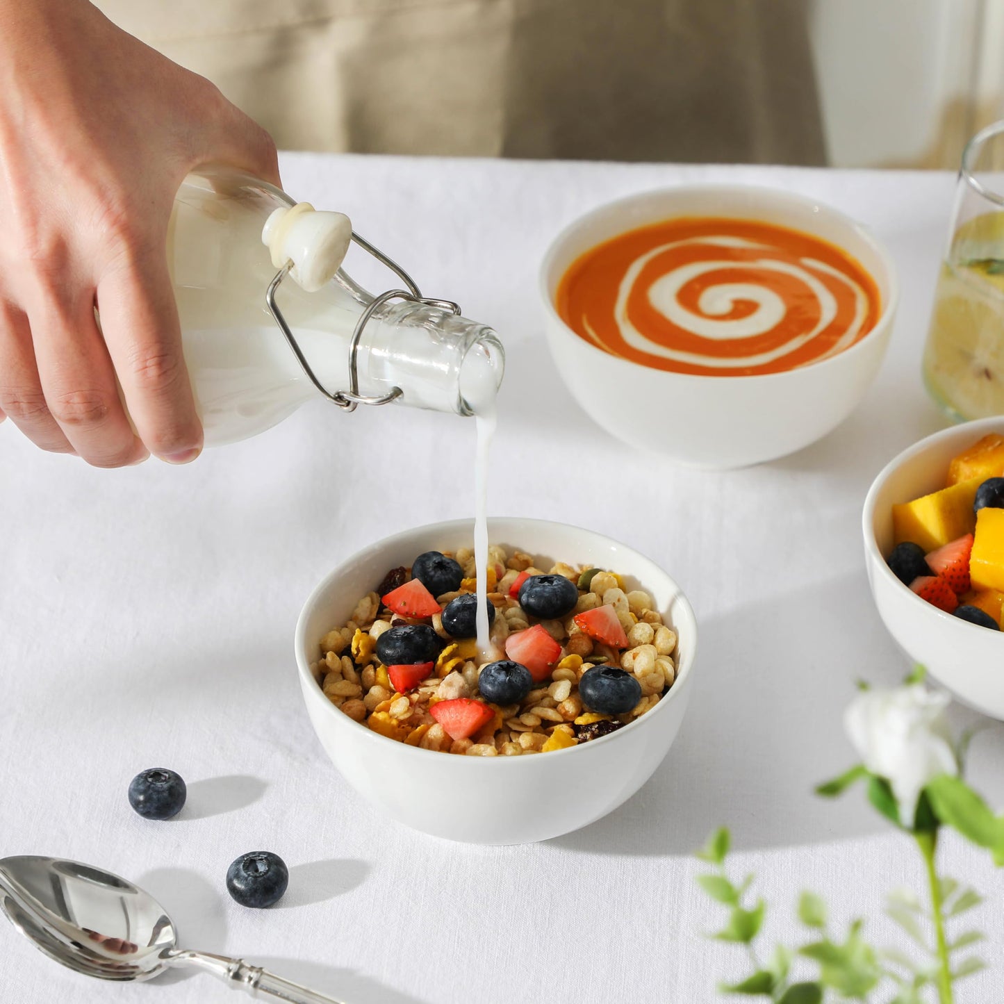 MALACASA Cereal Bowl, 450ml Soup Bowl Set of 8 Small Porcelain Bowls for Cereal/Soup/Rice/Desserts/Ice Cream/Breakfasts, Dishwasher & Microwave Safe,