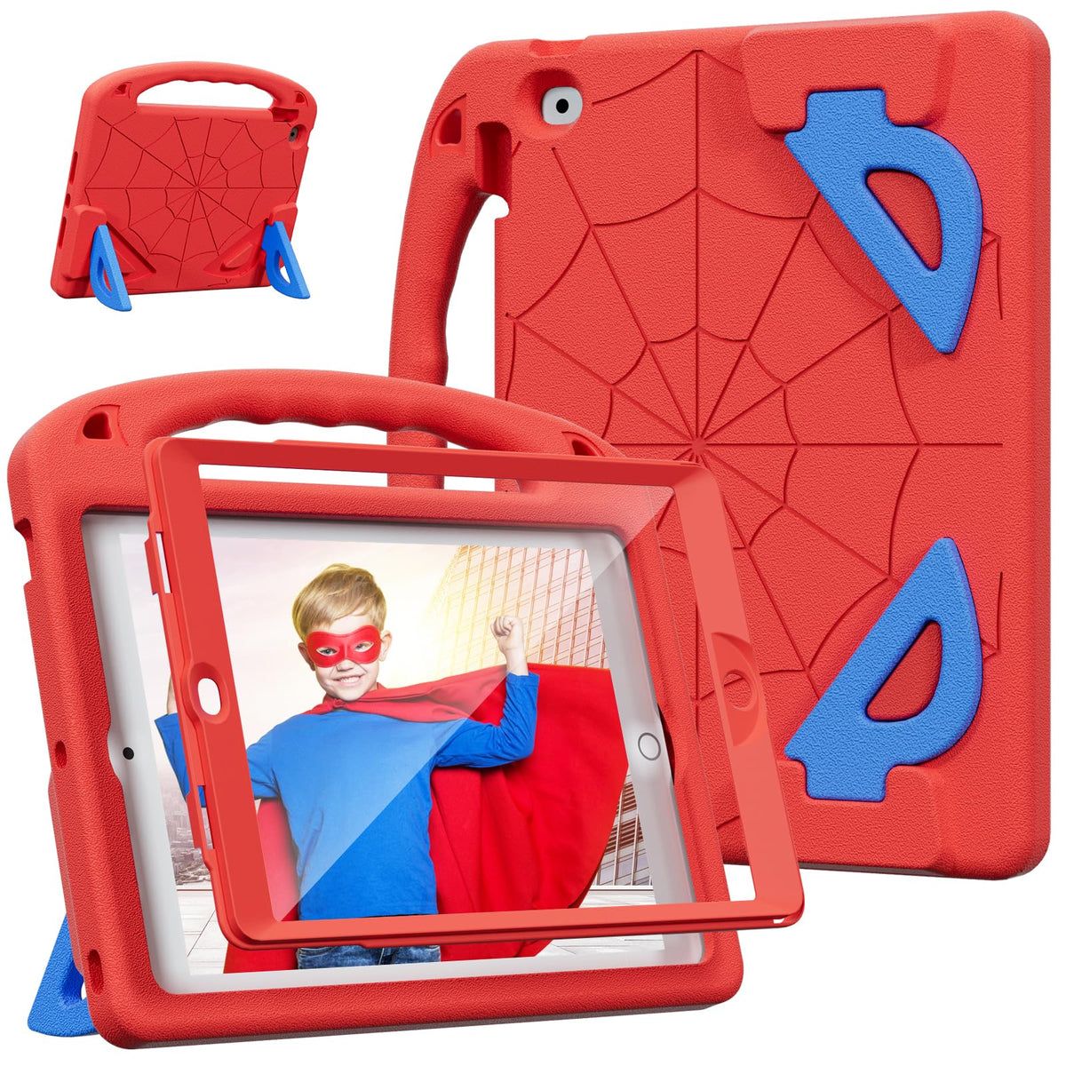 LKOOZO Kids Case for iPad 9th/8th/7th Generation (iPad 10.2 inch 2021/2020/2019), Shockproof Cover with Screen Protector (Red)