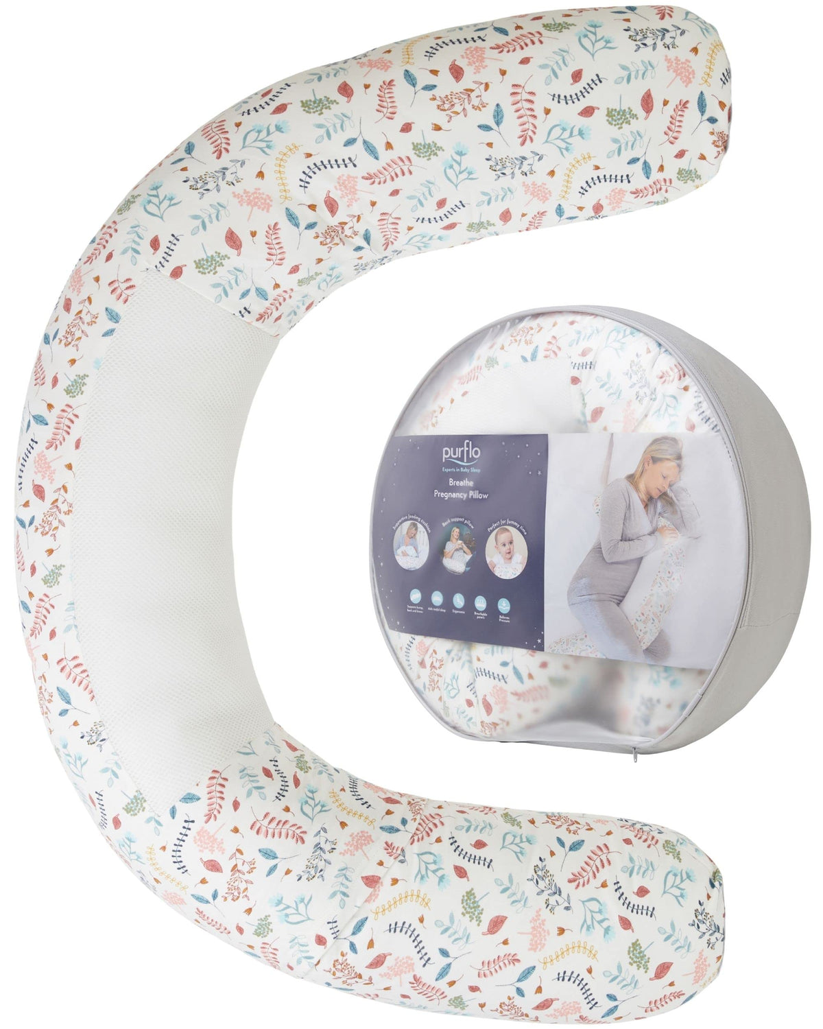 PurFlo Breathe Pregnancy Pillow | Revolutionary Fully Breathable Maternity Pillow With Luxurious Soft Jersey Cover | Use as Body Pillow, Leg Pillow,