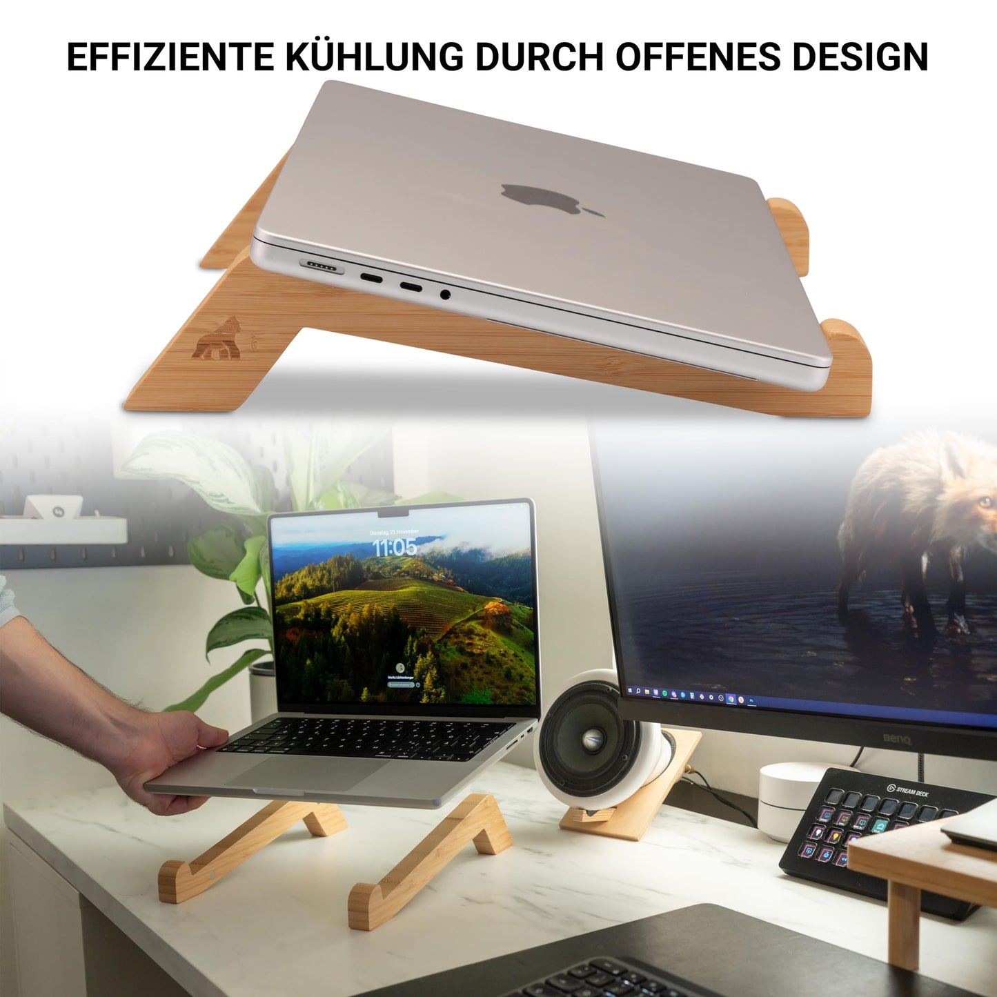 Bamboo Laptop Stand for Desk - Laptop Riser for Desk - MacBook Stand