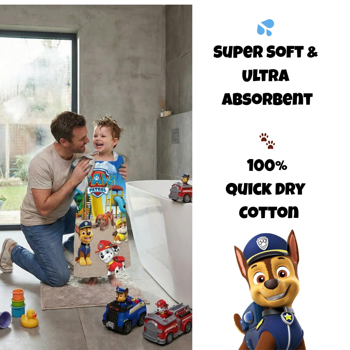 BrandMac Paw Patrol Beach & Bath Towel 70x140cm, 100% Cotton | Soft & Absorbent Kids Bath & Swim Towel | Official Paw Patrol Towel | Ideal for Beach