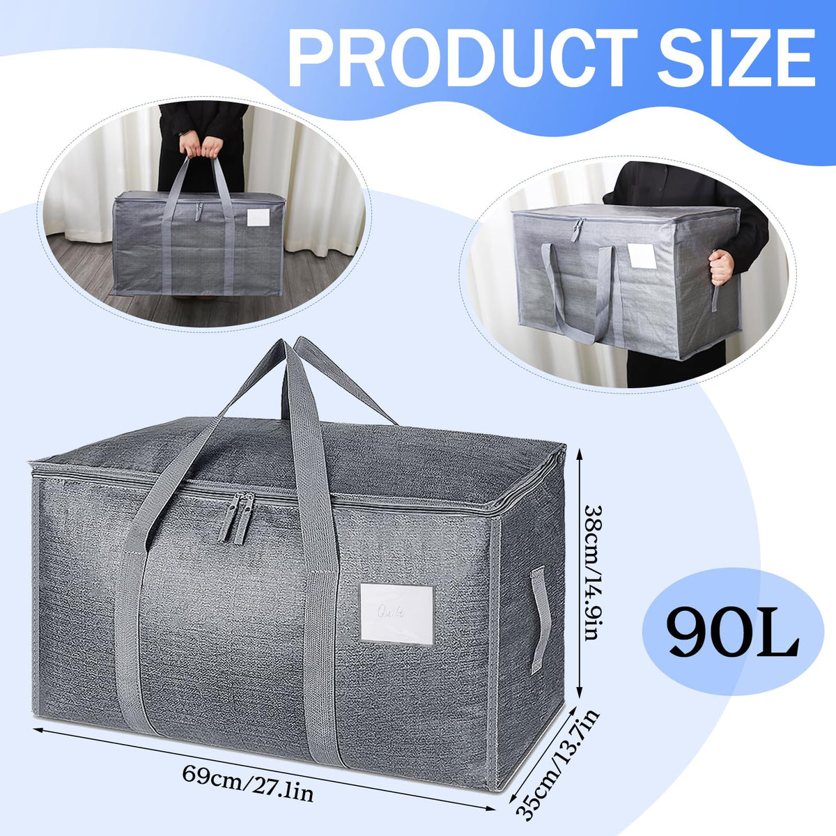 3 Pack 90L Moving Bags, Heavy Duty Storage Bags Dorm Moving Essential,Gray
