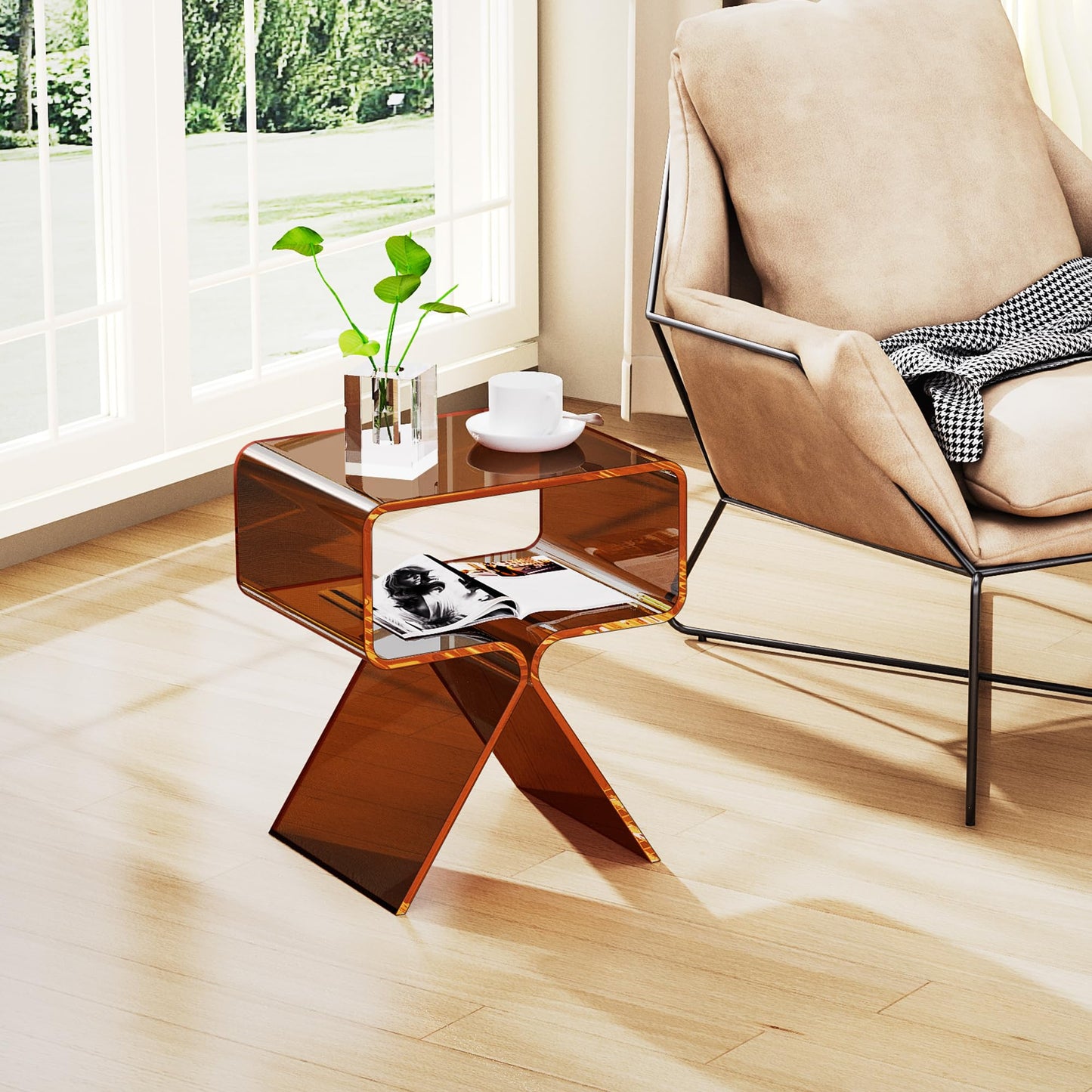 solaround Acrylic Side Table, No Assembly, 39 x 30 x 45 cm, Dark Brown