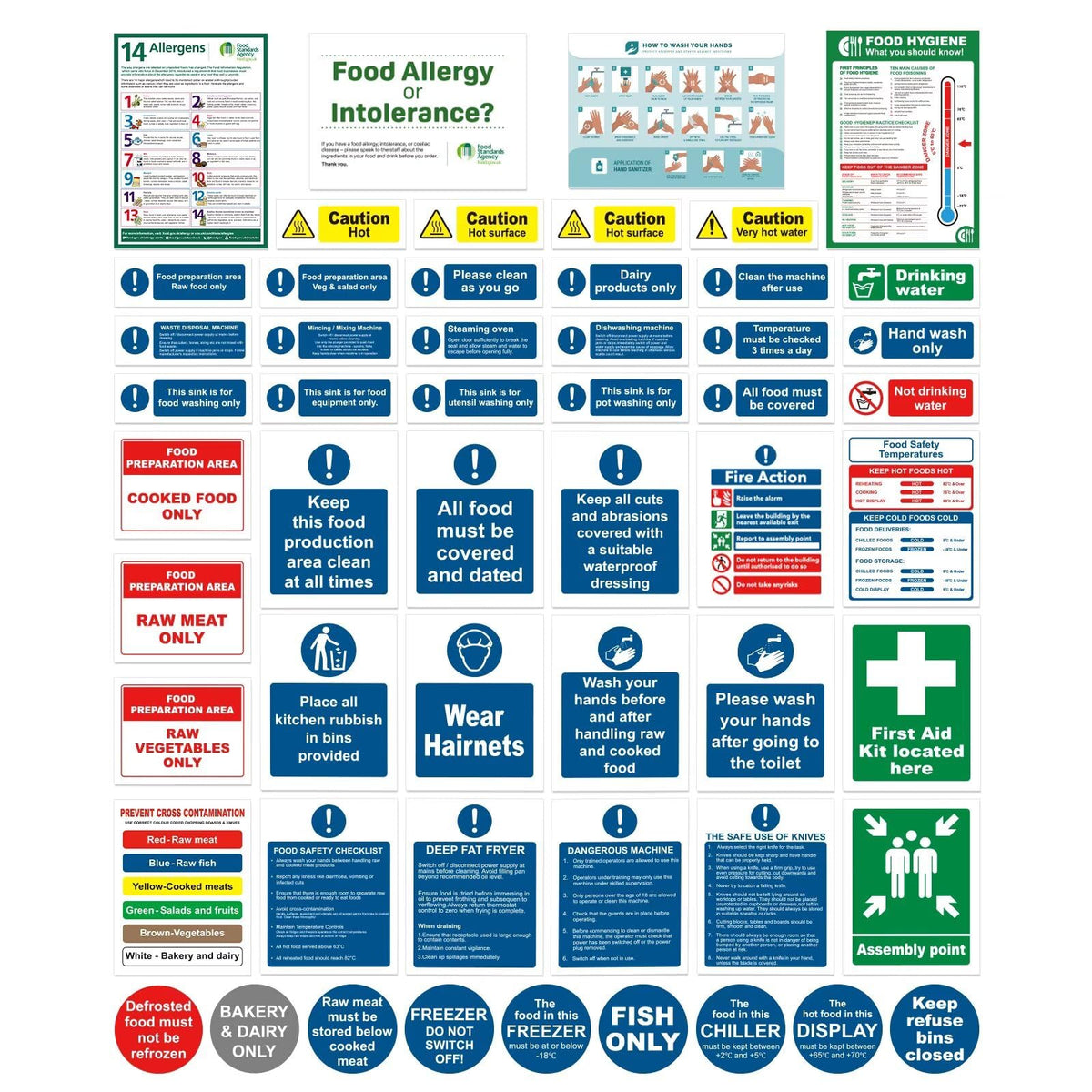 54 Pcs Kitchen Safety Signs Set ? Essential Food Hygiene Signage Pack, Self Adhesive Vinyl Waterproof & Oil Resistant Stickers for Restaurants, Cafes,