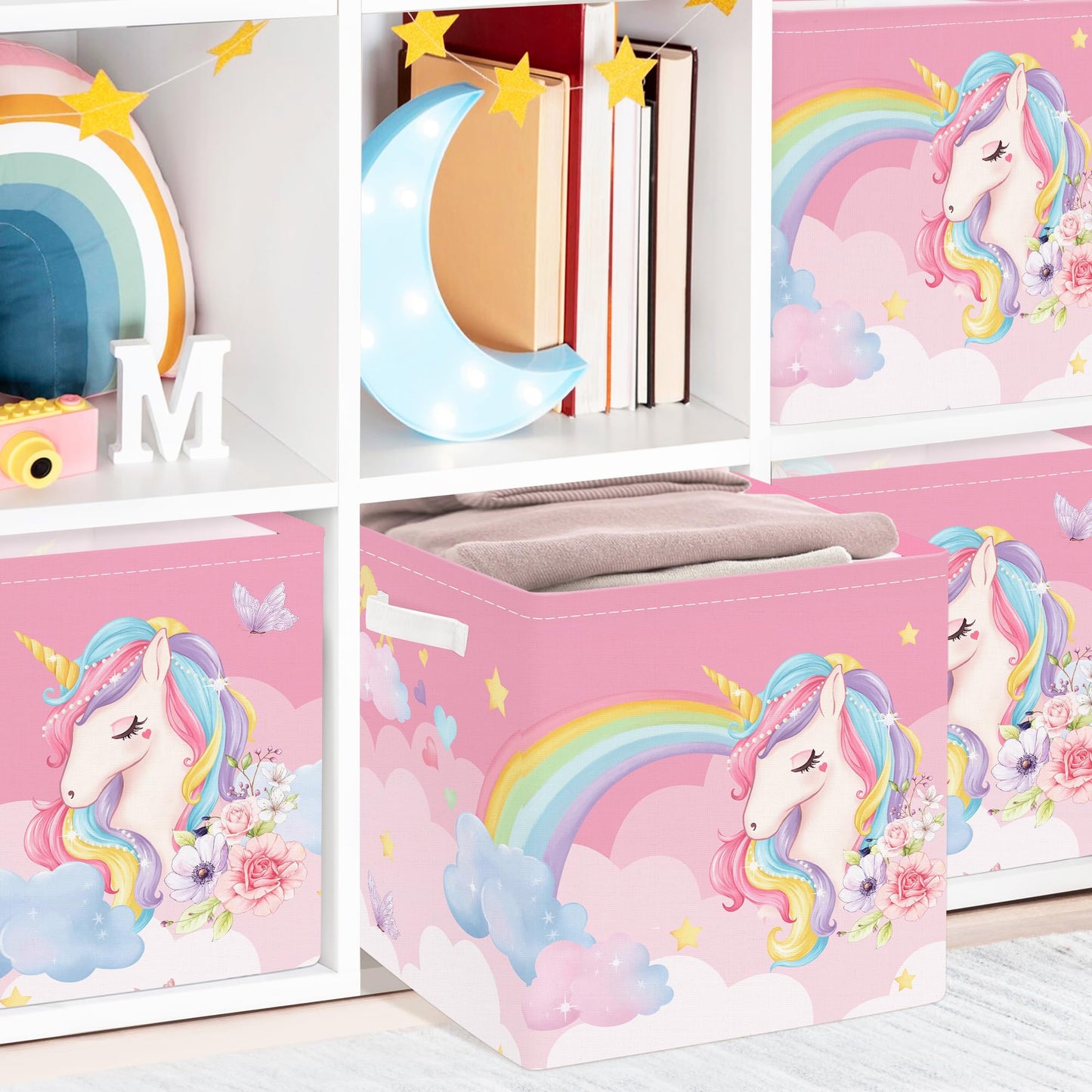 Clastyle 3 pcs Unicorn Cube Storage Boxes for Shelves Kallax Boxes