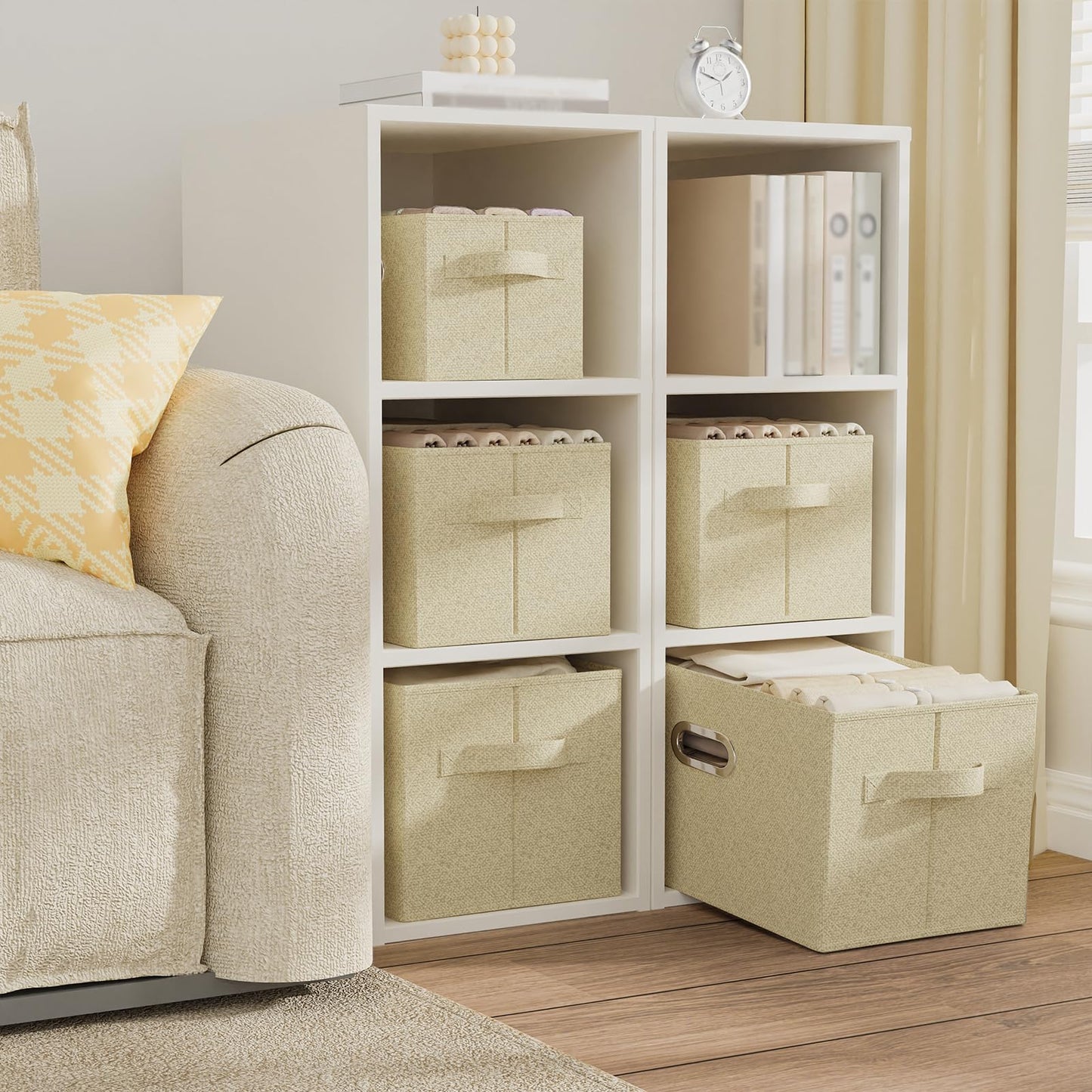 ENUMAIL Storage Bins with Metal Grips,Grey and Beige,26x20x17cm,4 Pack