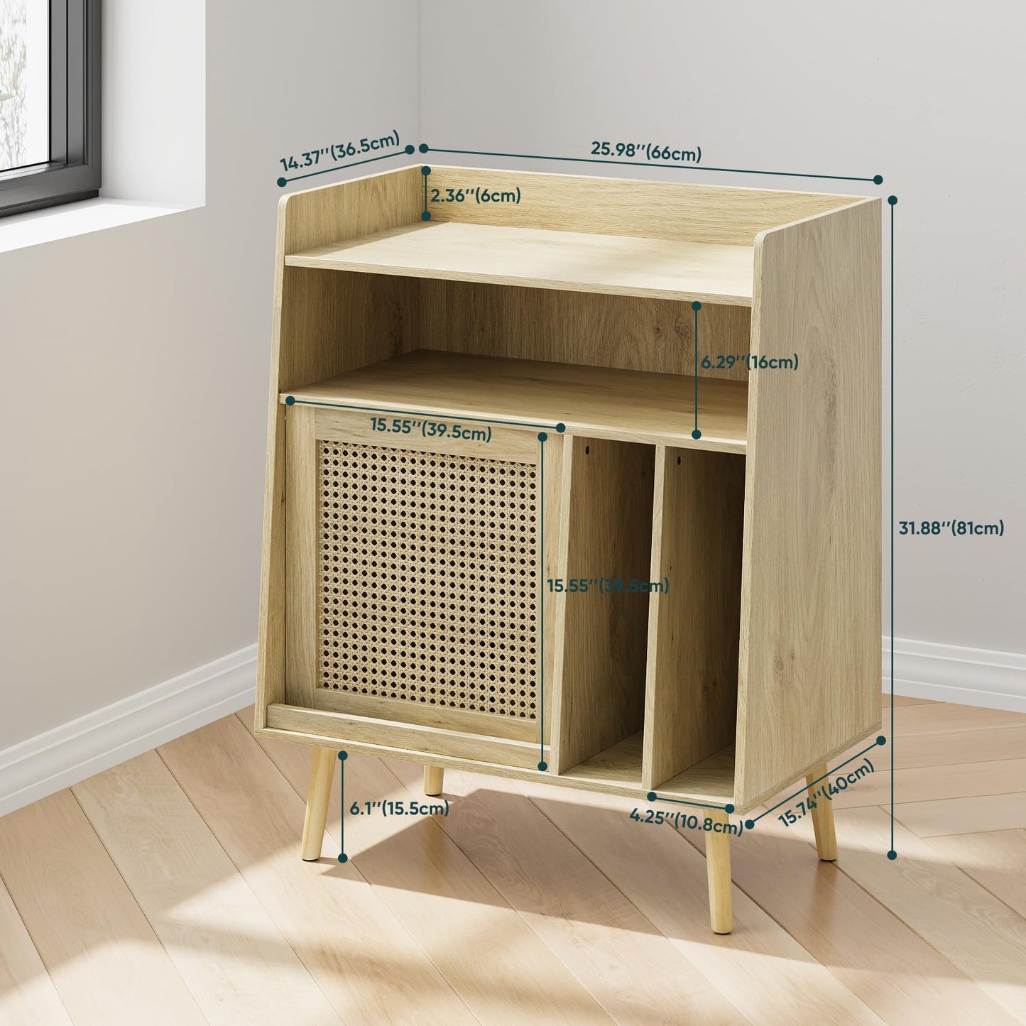 Kiasthome Vinyl Record Storage Cabinet, Large Record Player Stand with Open Shelf
