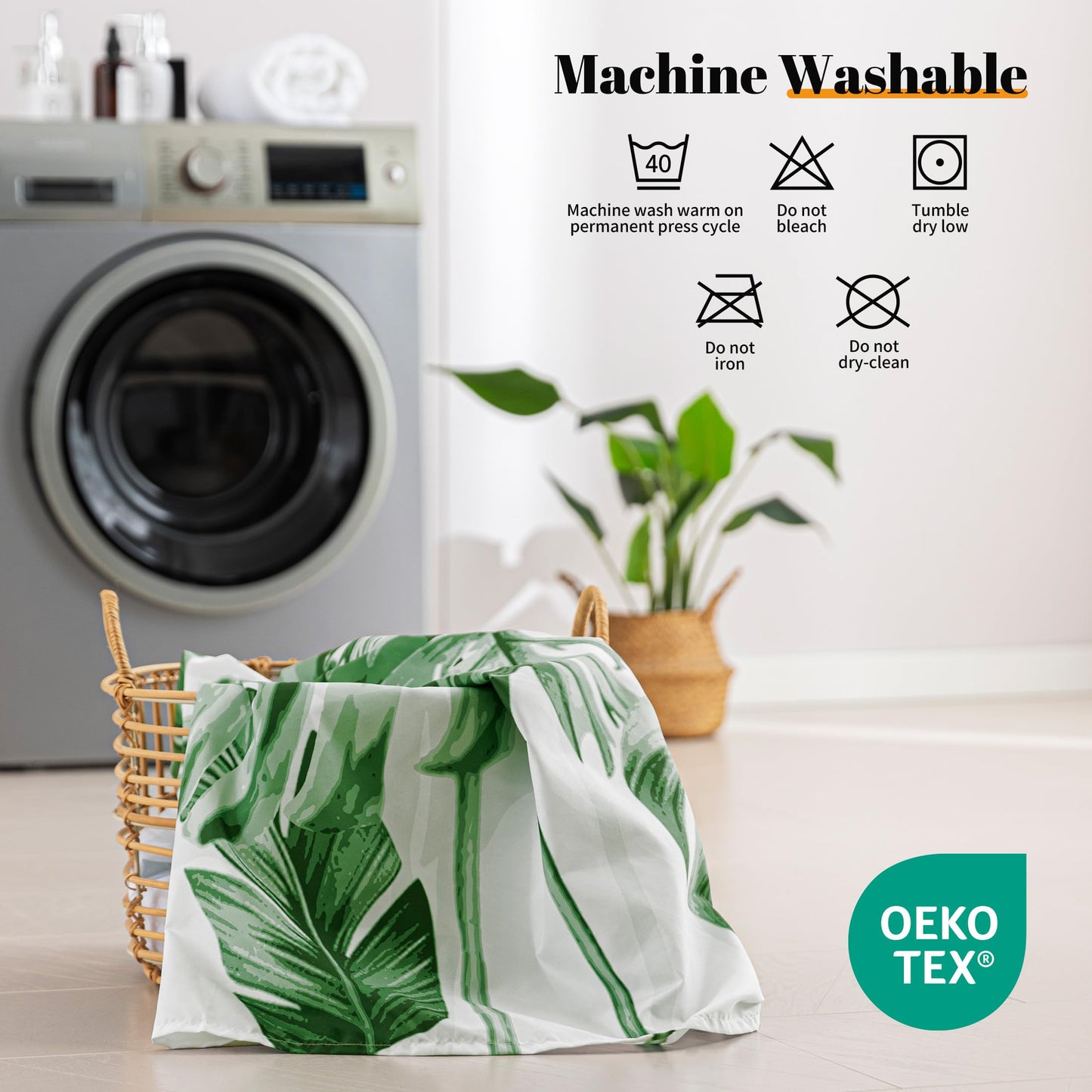 Sonive Shower Curtain with Grommets WaterResistant Green Leaves L200xW180cm