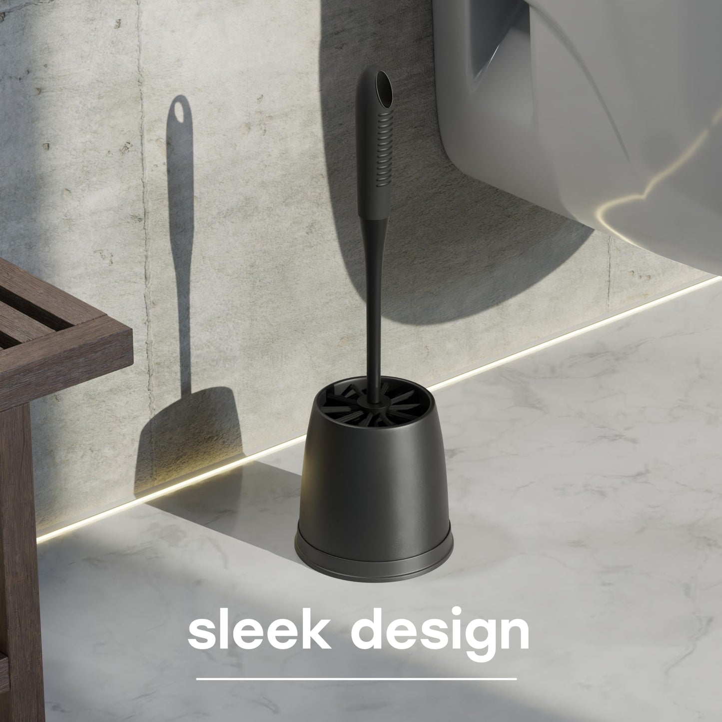 SAVEGA Toilet Brush Black with Innovative Bristles – Non-Slip Toilet Brush and Holder Set – Stylish and Hygienic Design (Matt Black and Grey)