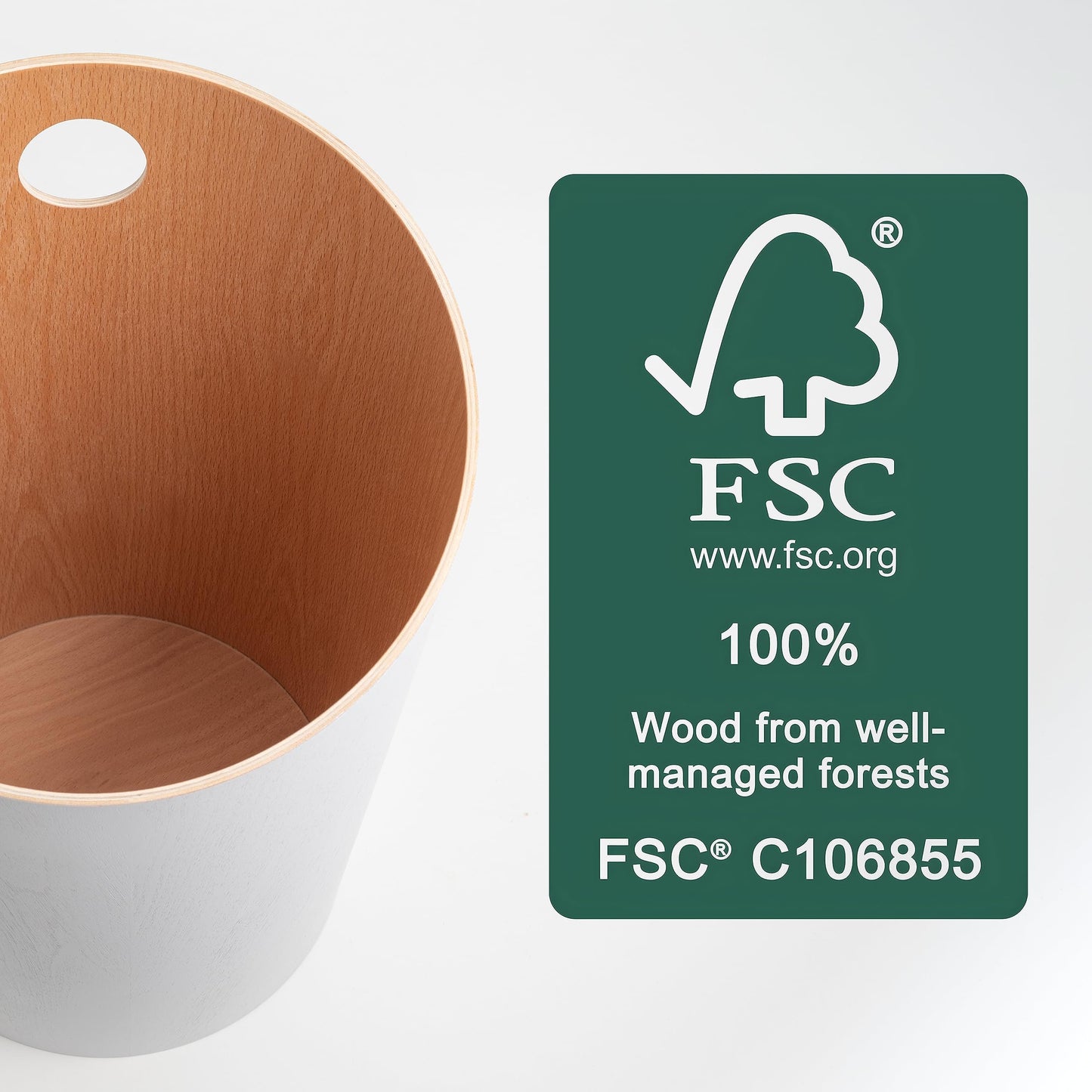 Kazai. Design Paper Bin 'Bennet' | Unique Waste Paper Basket for Office, Bedroom, Children's Room, and More | Office Bin Made of Real Wood Veneer |