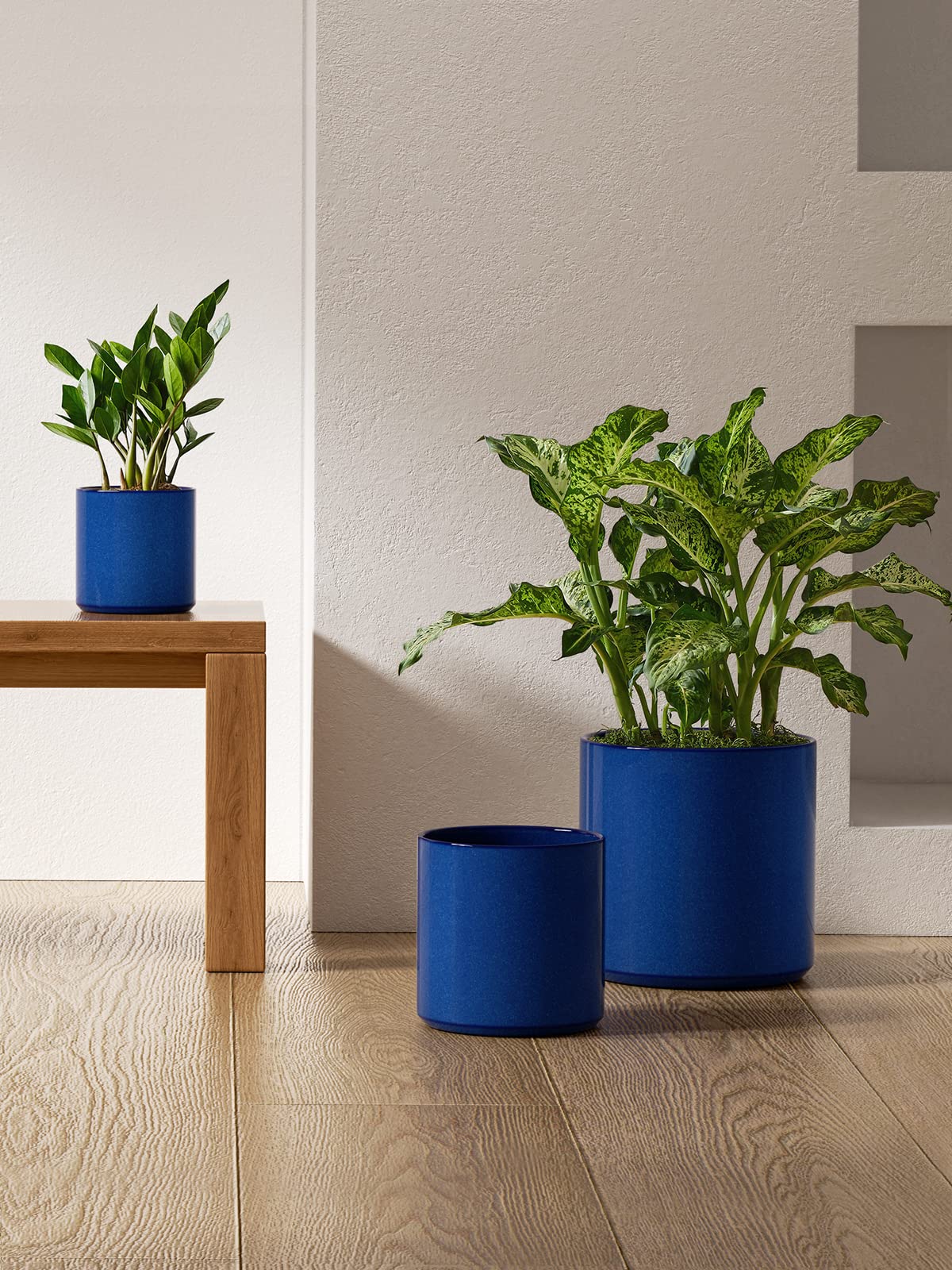 LE TAUCI 15+20+25 cm Plant Pots Set, Ceramic Planters for Indoor Plants, Mid-Century Modern Flower Planter Pots with Drainage Hole and Plug, Cylinder