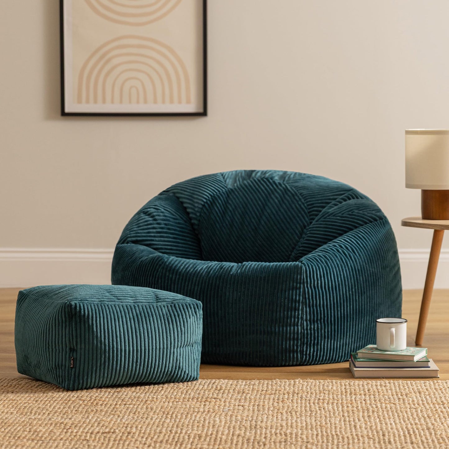 icon Kingston Cord Bean Bag & Footstool with Filling Included, Teal