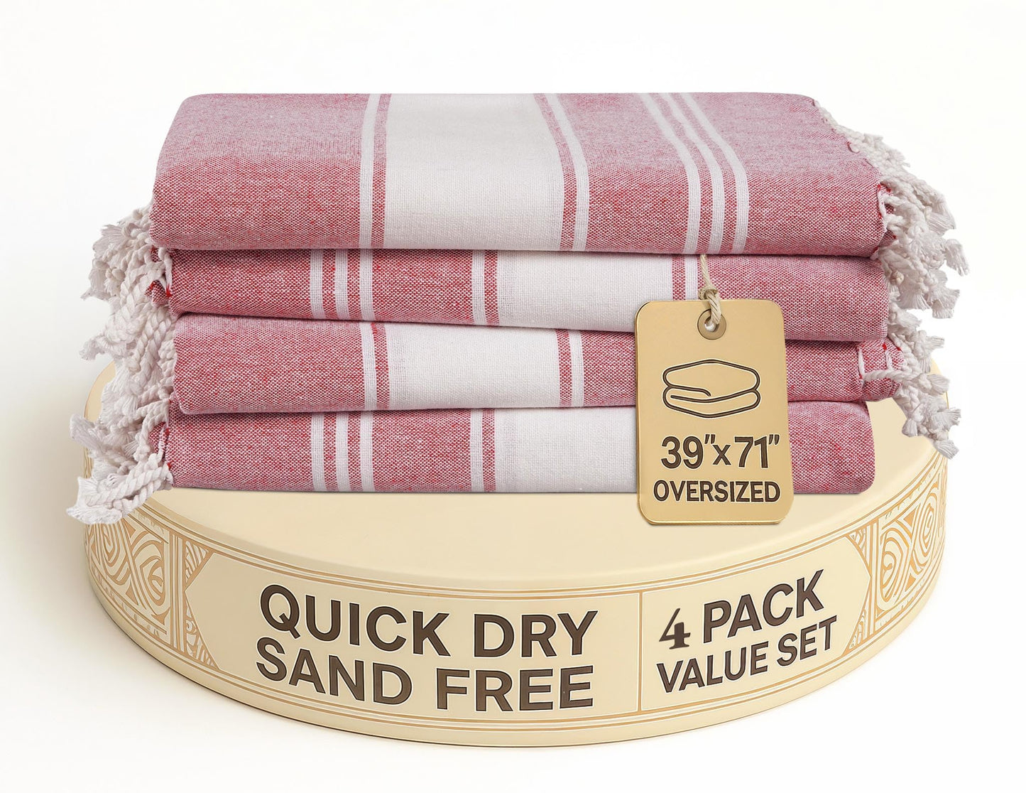 LANE LINEN Oversized Beach Towels ? Set of 4, 39"x71" Turkish Cotton Rich & Quick Dry Pool Towels, Lightweight & Pre-Washed Travel Beach Towels,