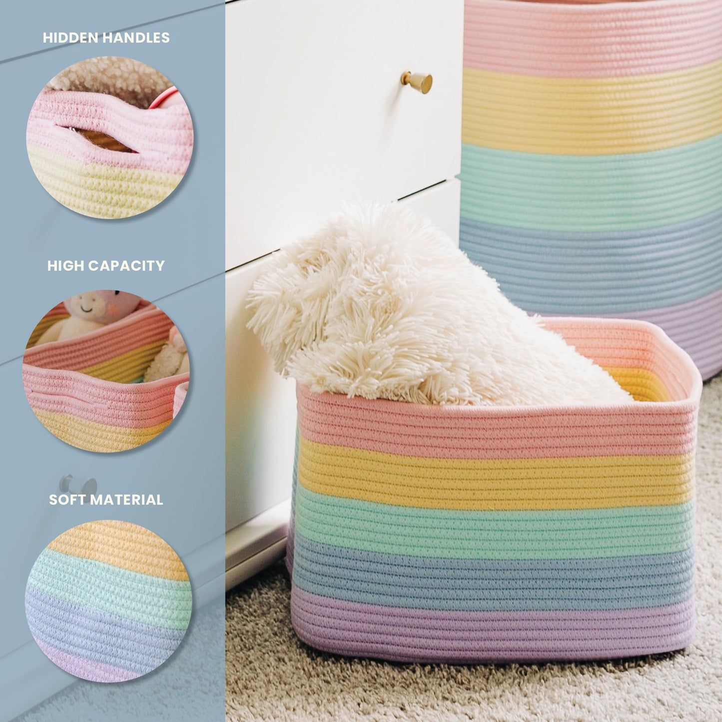 OrganiHaus Set of 3 Storage Baskets, Shelf Baskets, Wool Baskets, Storage Baskets, Fabric Baskets, Laundry Baskets, Flat Laundry Basket