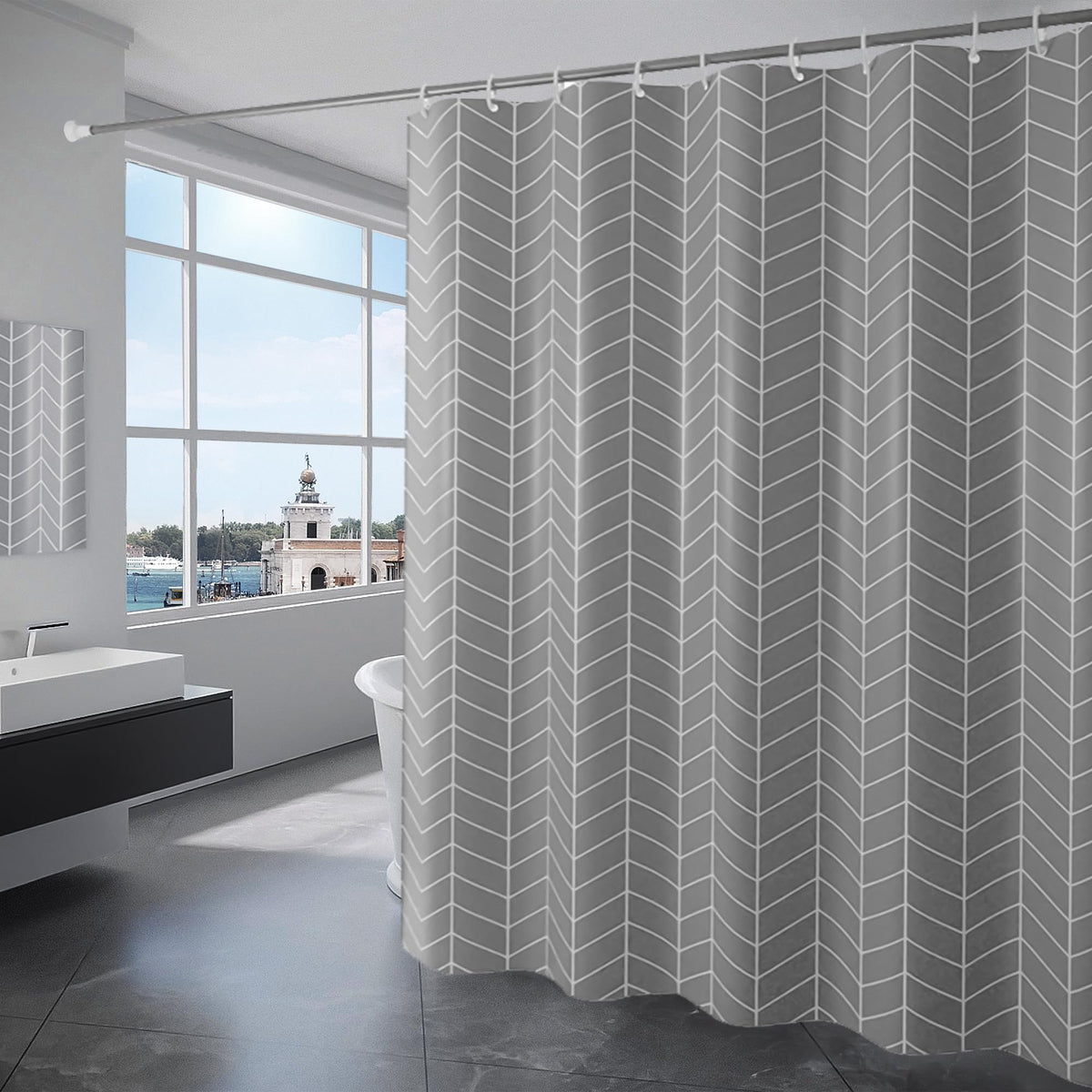 KAIMEIYU Shower Curtain Polyester Bath Curtains Heavy Duty with 12 Hooks Bathroom Curtain Washable Waterproof for Bathtub and Bathroom 240 x 200 cm