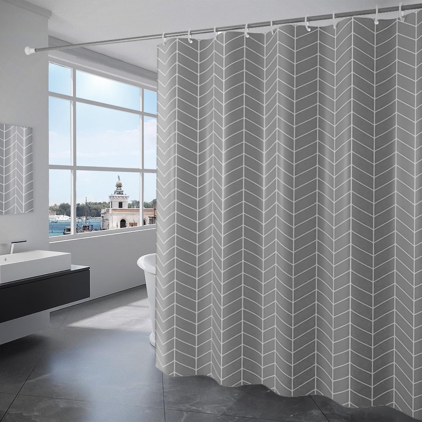 KAIMEIYU Shower Curtain Polyester Bath Curtains Heavy Duty with 12 Hooks Bathroom Curtain Washable Waterproof for Bathtub and Bathroom 180 x 200 cm