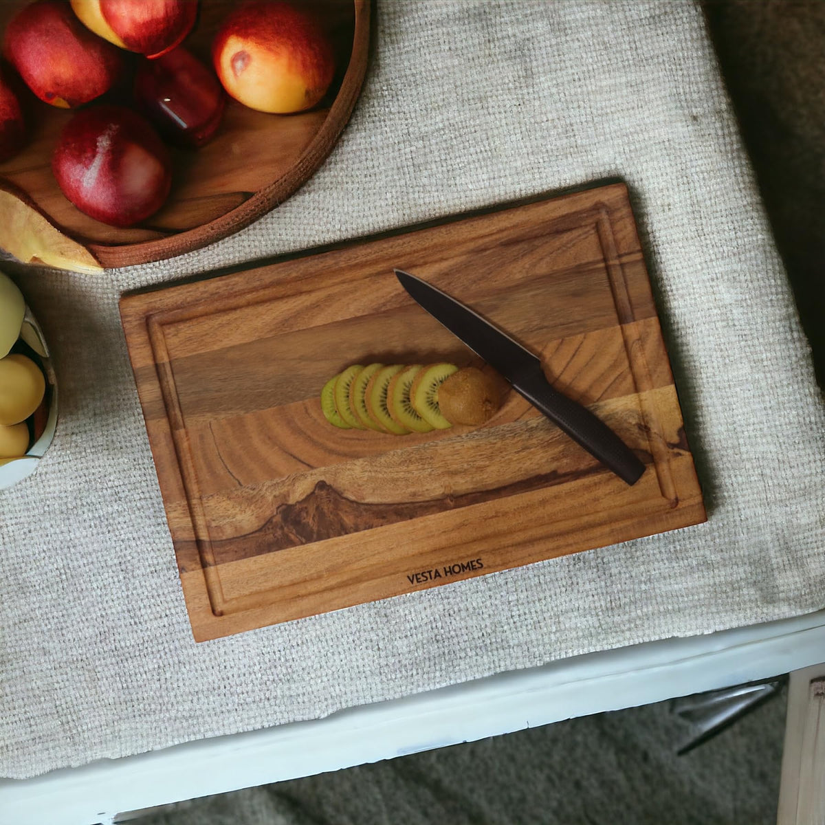 Vesta Homes Wooden Chopping Board/Cutting Board/Serving Board, Block for Vegetables, Fruits & Cheese | Juice Grooves | Natural Sheesham Wood | 38 x