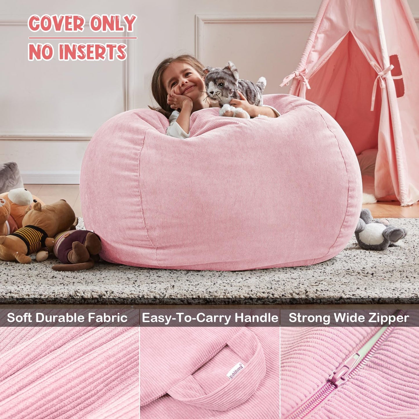Nobildonna 3 ft Bean Bag Chair Cover (No Filler) for Adults and Kids 300L Extra Large Stuffed Animal Storage Bean Bag Washable Soft Premium Corduroy