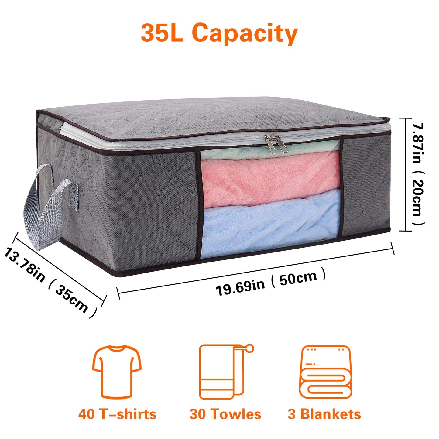 Vieshful 4 Pack Large Capacity Clothes Storage Bags, 35L Grey