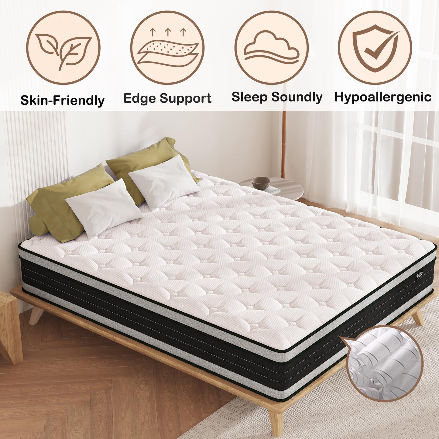 Bednew Double Mattresses Hybrid Mattress Medium Firm 135x190x30cm