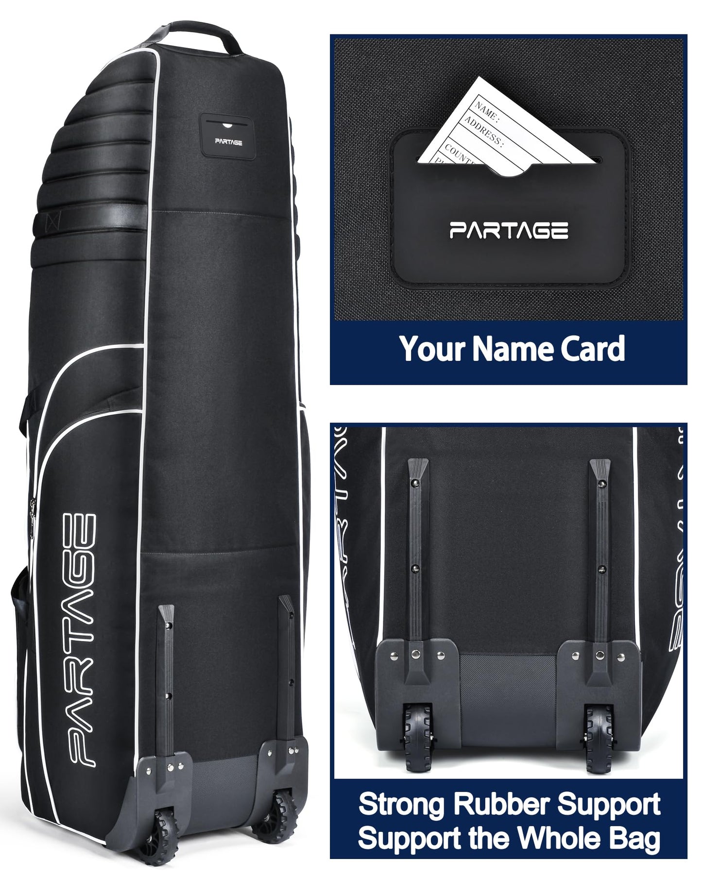 Partage Golf Travel Bag with Wheels, Golf Travel Case for Airlines, 900D Heavy Duty Oxford -Black