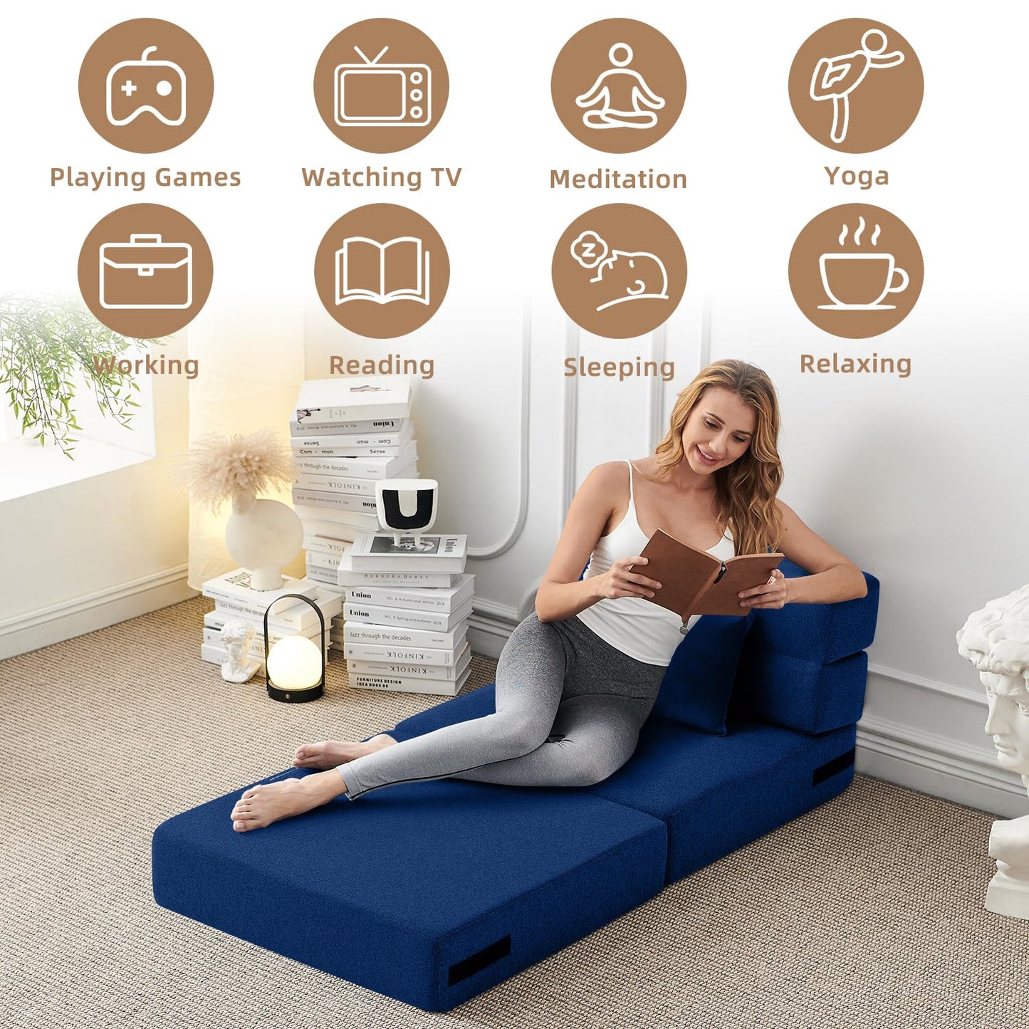 FILUXE Convertible Folding Sofa Bed - Sleeper Chair with Pillow, Modern Linen Fabric Floor & Futon Couch