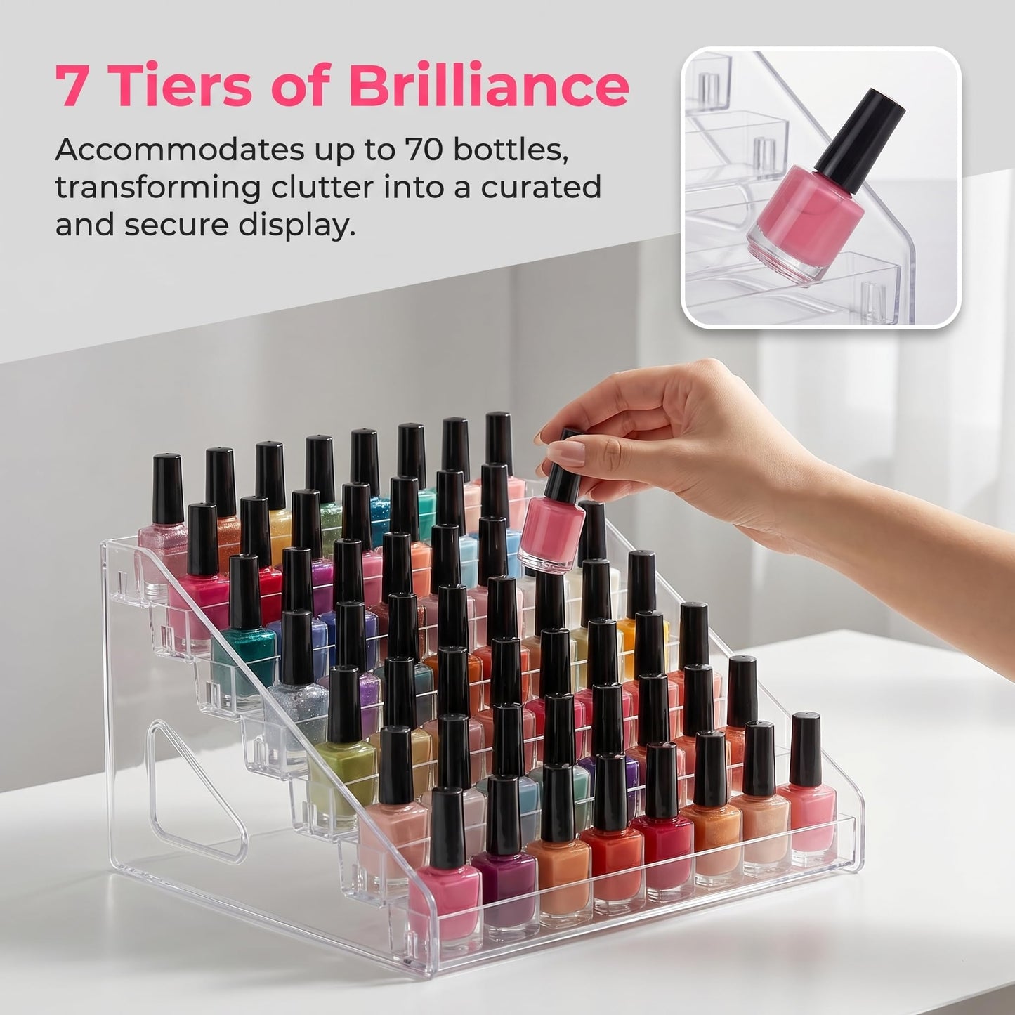 Vurixfo 7 Tier Nail Polish Stand, PET Nail Polish Rack Clear Nails Varnish Stand Holder Shelf Nails Polishes Organizer Display Rack for Essential Oil
