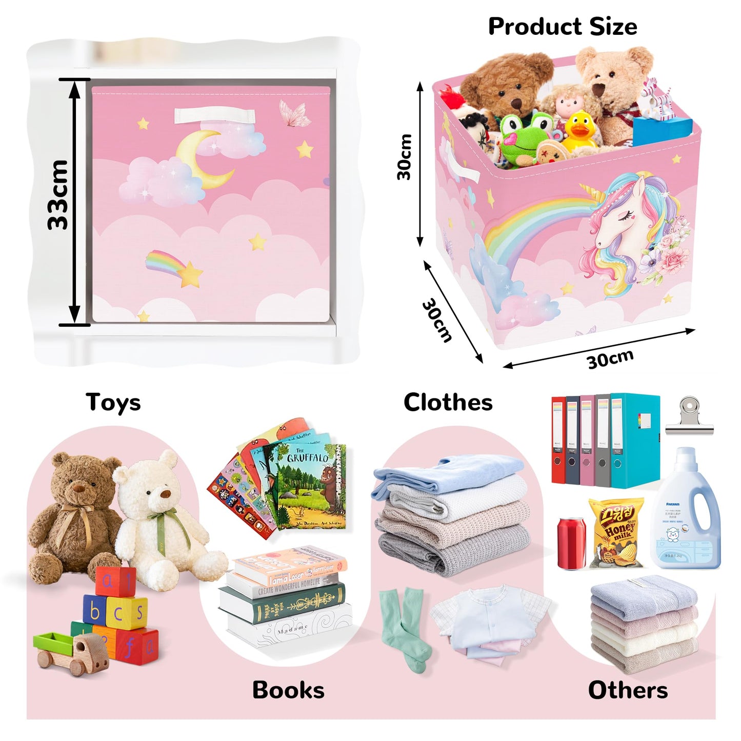Clastyle 3 pcs Unicorn Cube Storage Boxes for Shelves Kallax Boxes