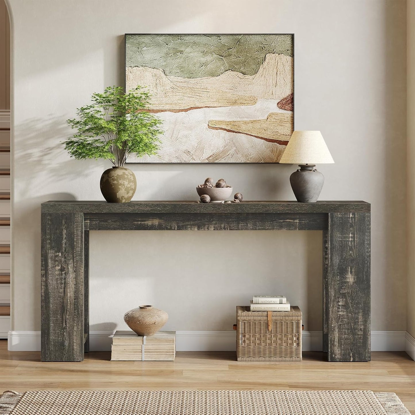 LITTLE TREE 160 cm Long Console Table, Narrow Sofa Table Behind Sofa, Farmhouse Console Table for Living Room, Entryway, Hallway