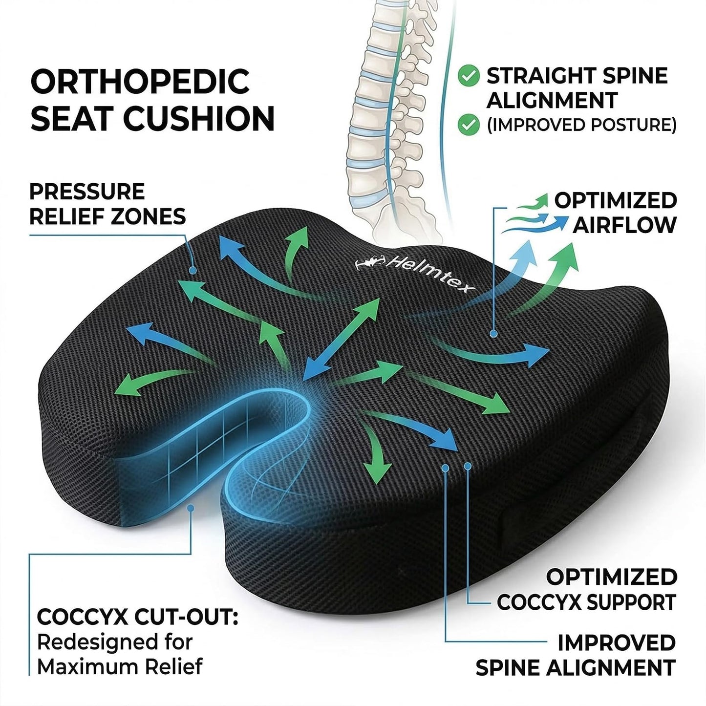 LS Memory Foam Seat Cushion for Office Chair Non-Slip Chair Cushion Pad with Back Support Comfortable Seat Pads for Office Desk Gaming Chair Car Seat