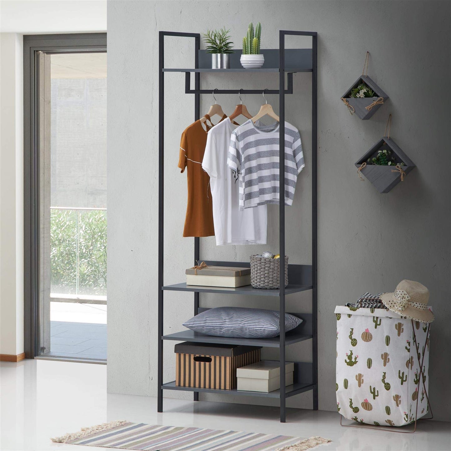Timber Art Design UK Zahra Bedroom Open Wardrobe with Hanging Rail and 4 Open Shelves Modern Furniture Cupboard Storage Organizer Unit For Bedroom,