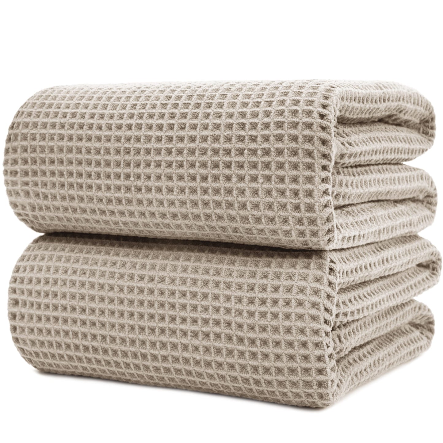 POLYTE Microfibre Quick Dry Lint Free Bath Sheet, 89 x 178 cm, Set of 2 (Beige, Waffle Weave)