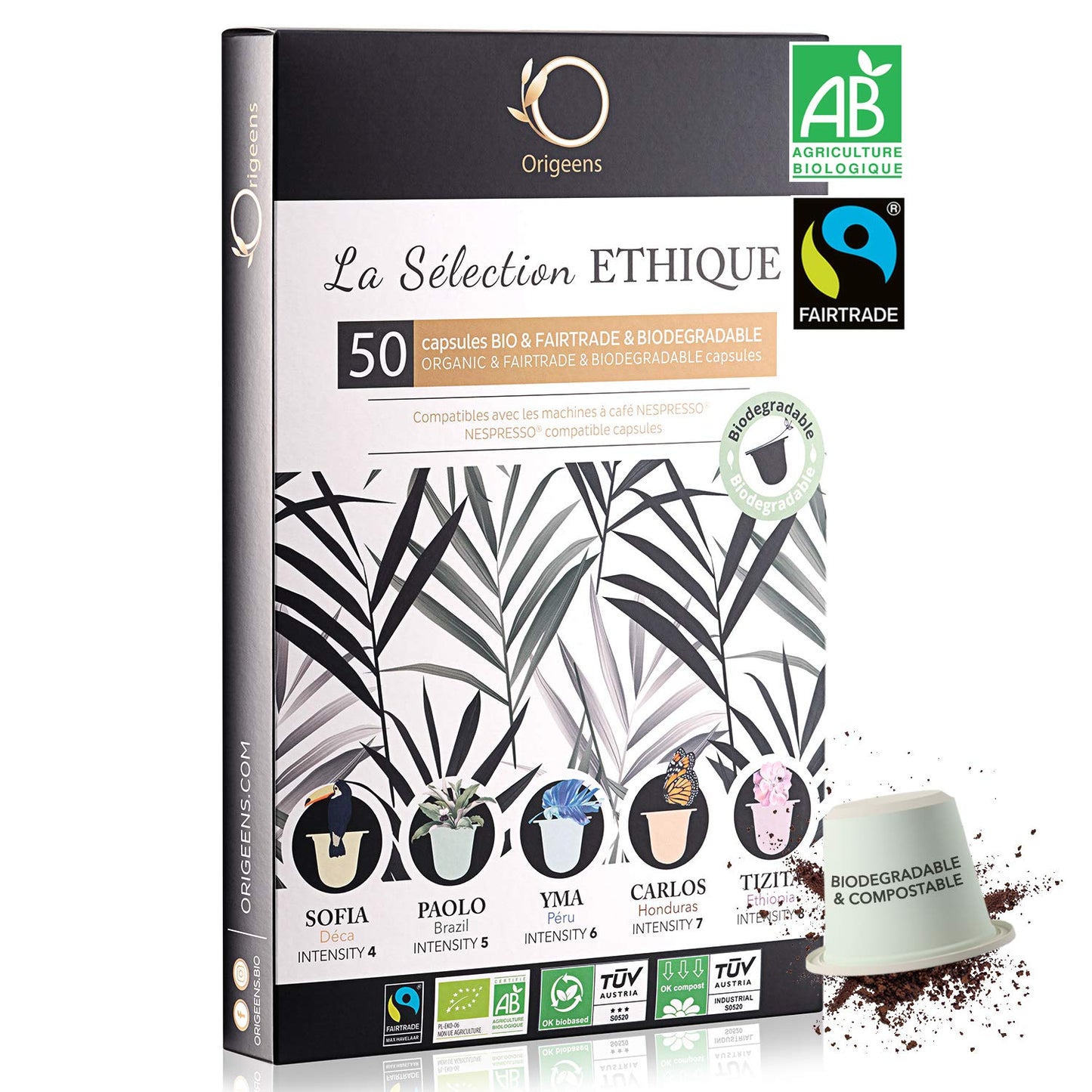 ORIGEENS Coffee Capsules Compatible with Nespresso | Arabic Organic Fairtrade Biodegradable Pods| Premium Set with 50 Coffee Pods | Hand Roasted