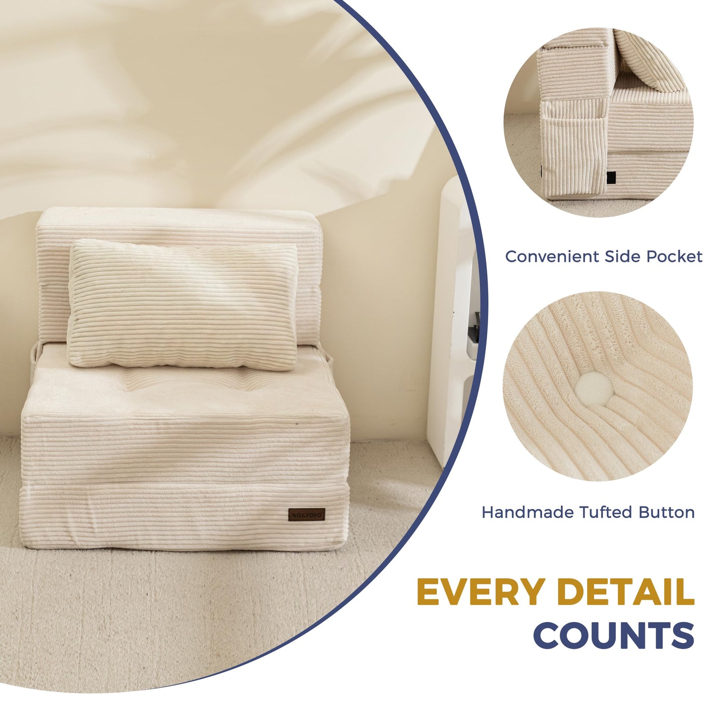 MAXYOYO Folding Foam Sofa Bed, Tri-Fold Mattress with 1 Pillow, Convertible Sofa Chair Futon Z Bed with 15cm Thincken Foam