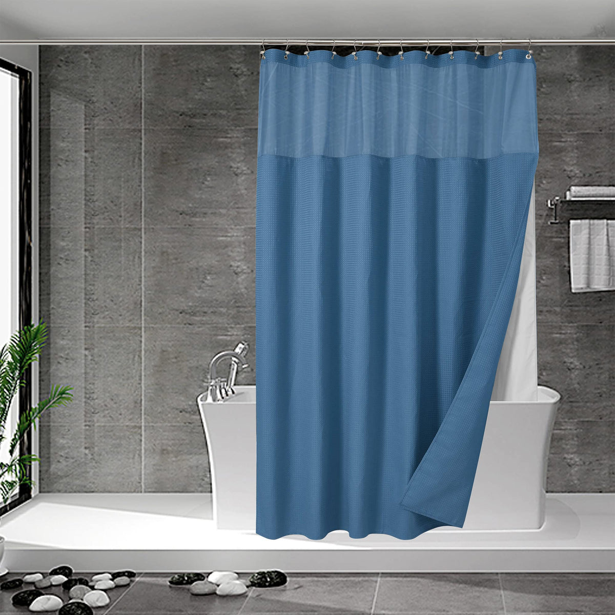 N&Y HOME Waffle Weave Shower Curtain with Snap-in Fabric Liner & Hooks Set - Hotel Style, Water-Repellent & Washable, Heavyweight Fabric & Mesh Top