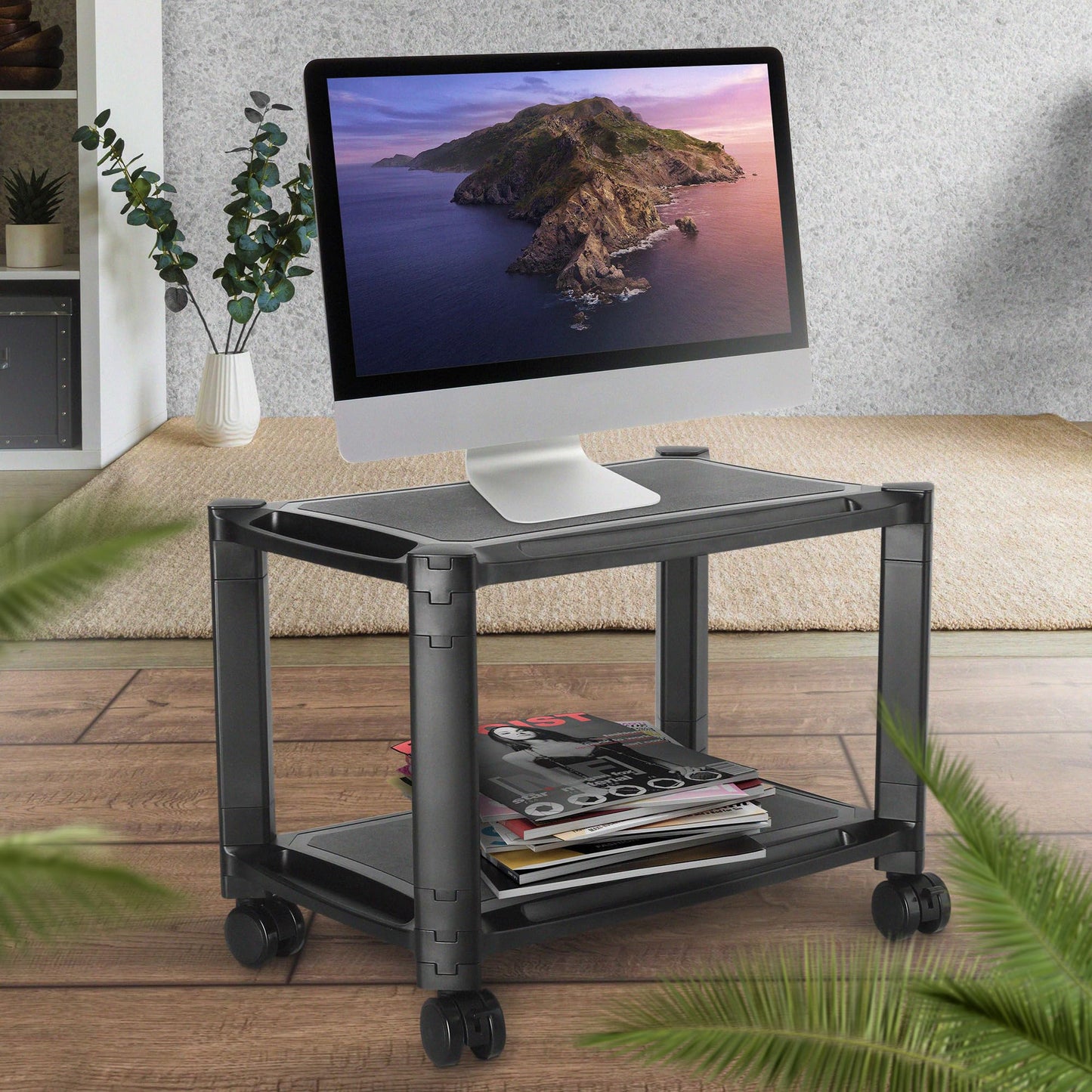 RICOO Office Trolley On Wheels WM4-L Universal Mobile Rolling Container Stackable Wheeled Storage Rack Printer Stand Scanner Smart Utility Cart 2