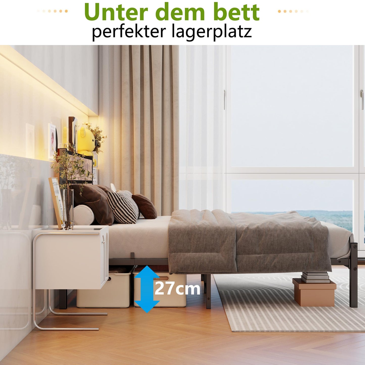 JUISSANO Bed 120 x 200 cm, Bed Frame Children's Bed Metal Bed 120 x 200 cm with Metal Slatted Frame