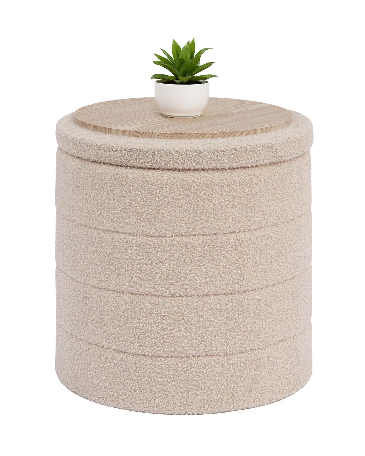 Bonlife Boucle Ottoman Storage, Foot Rest Stool Seat, Folding Footstool for Living Room, Sherpa Ottoman for Bedroom, Beige, 43x43x45 cm