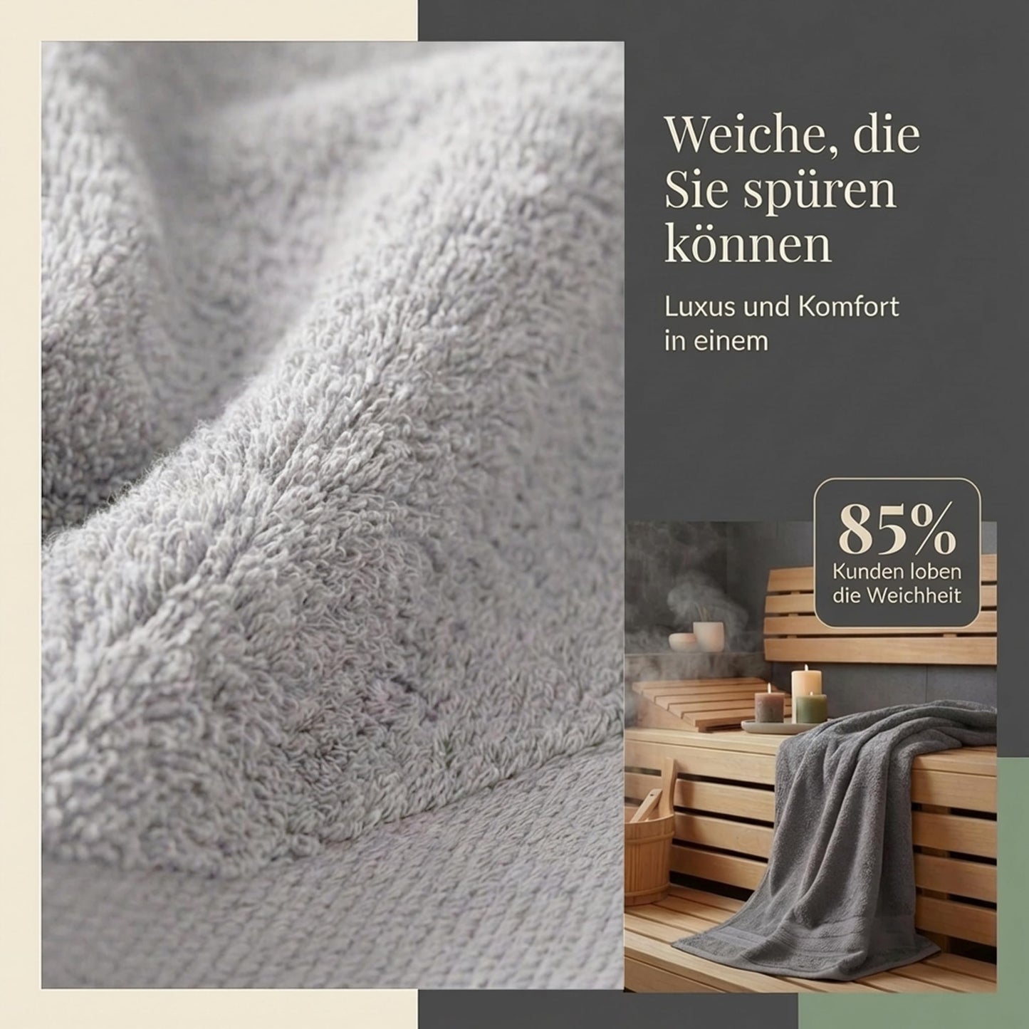 Komfortec Hand Towel Set, 8 Pieces, 100% Cotton, Silver/Anthracite